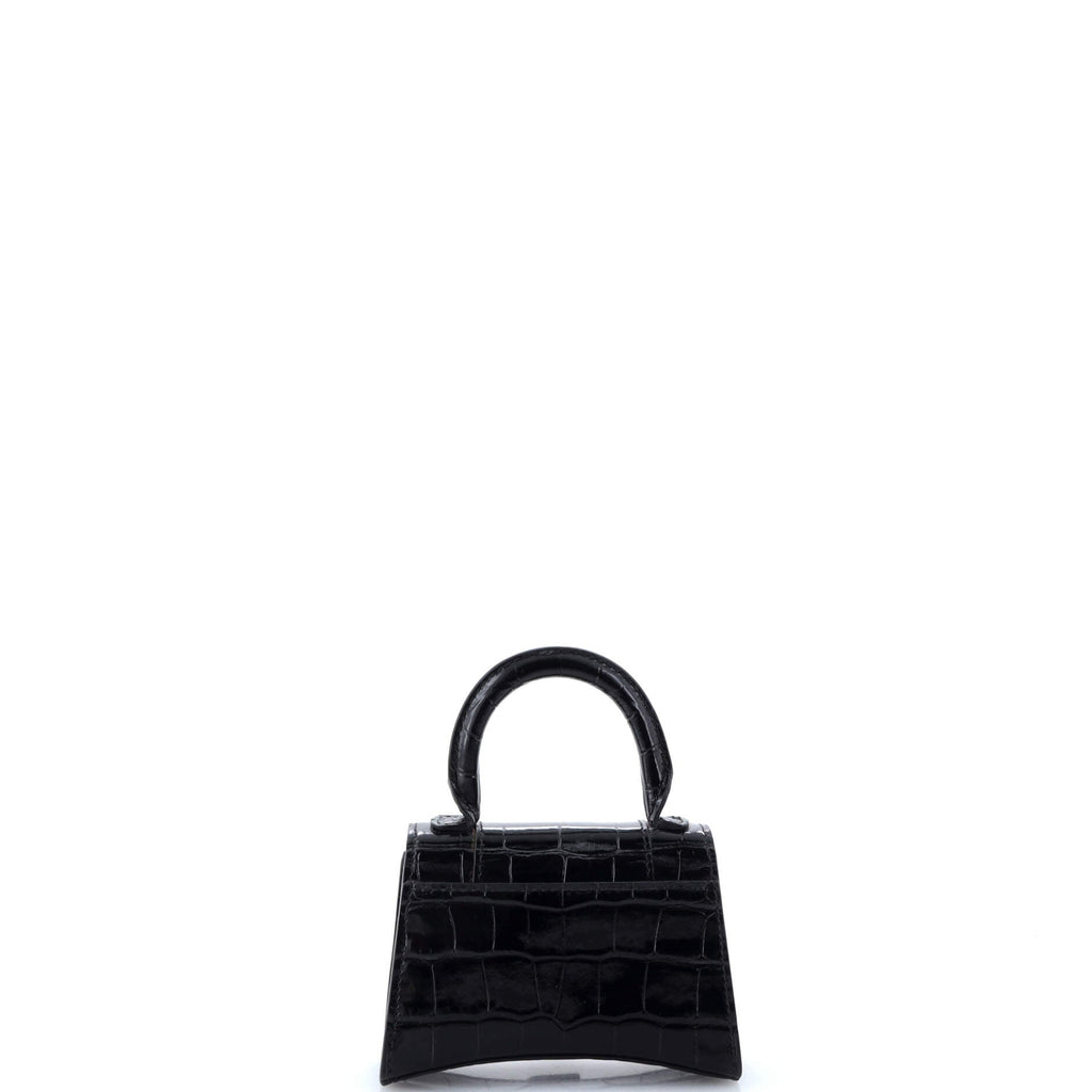 Hourglass Top Handle Bag Crocodile Embossed Leather Mini