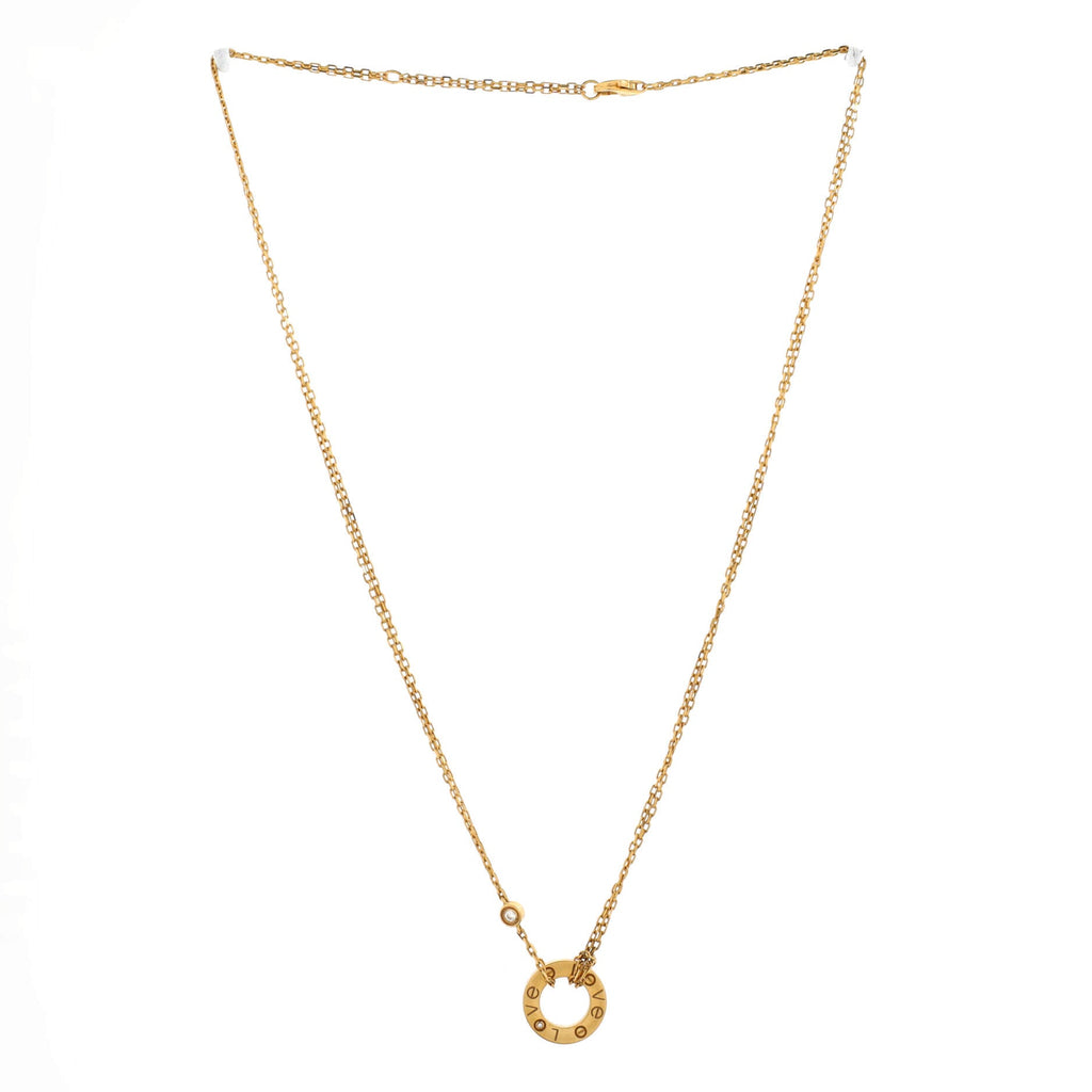 2 Diamonds Love Pendant Necklace 18K Yellow Gold and Diamonds