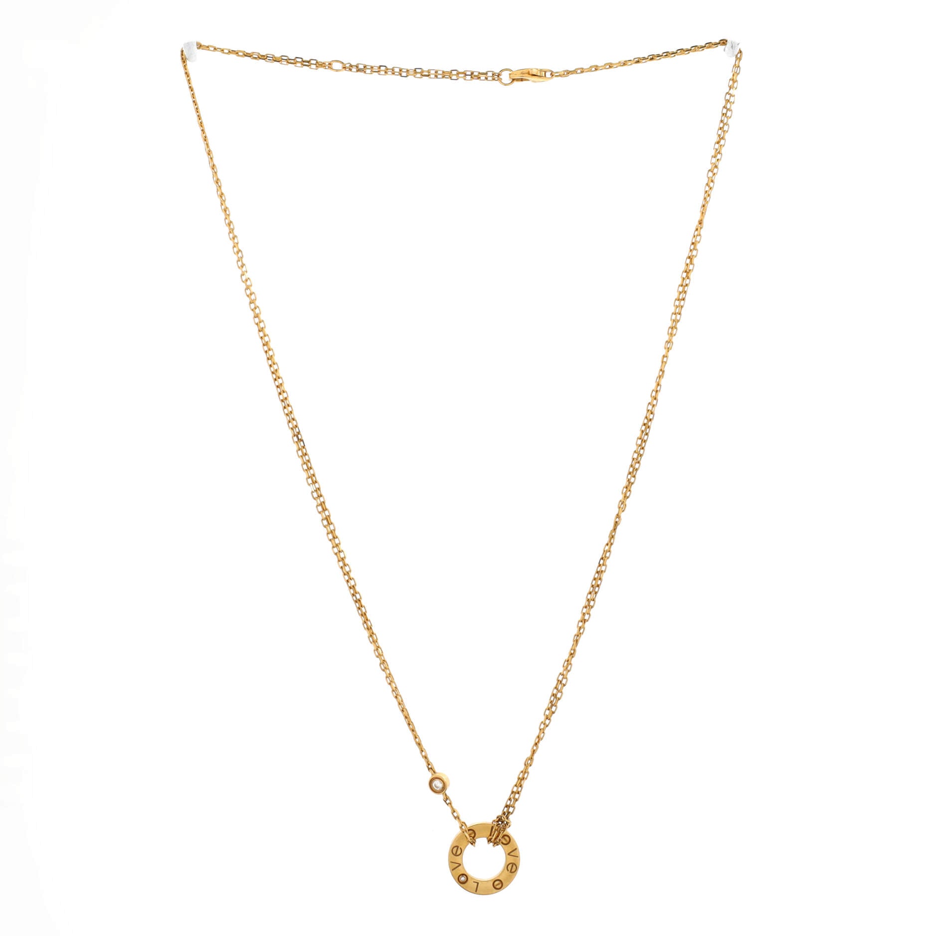 2 Diamonds Love Pendant Necklace 18K Yellow Gold and Diamonds