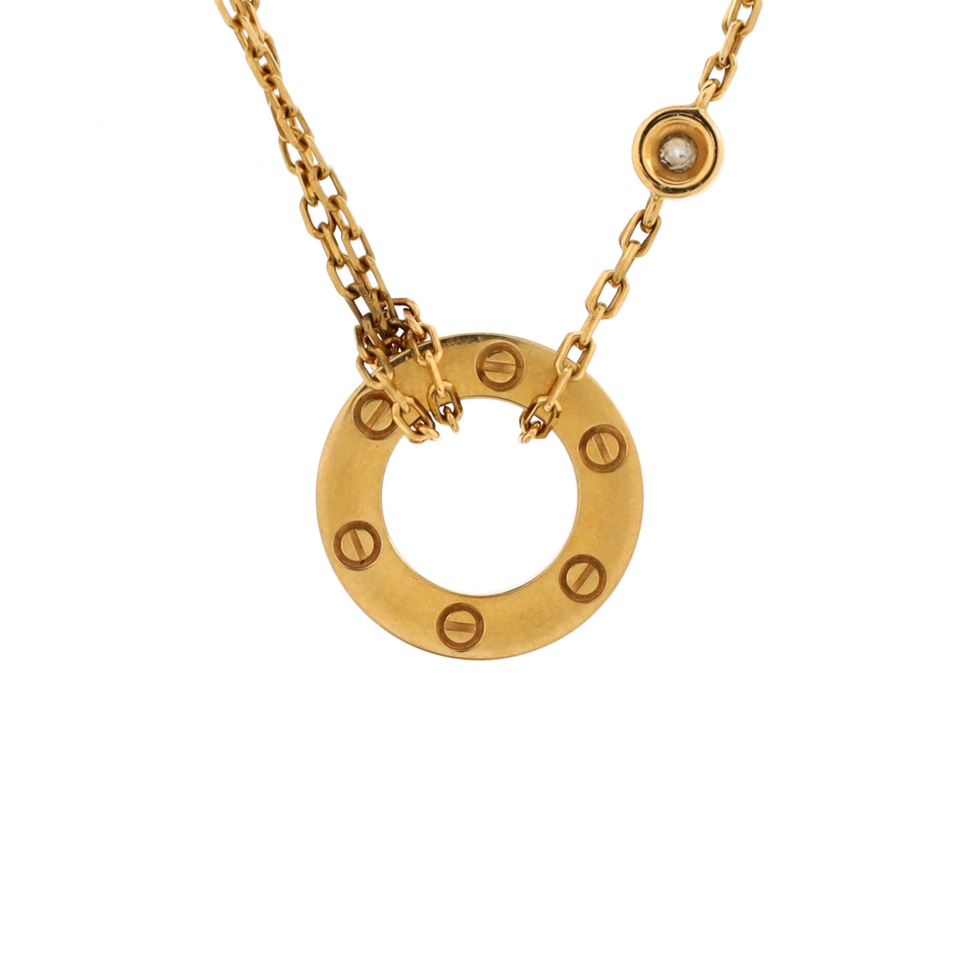 2 Diamonds Love Pendant Necklace 18K Yellow Gold and Diamonds