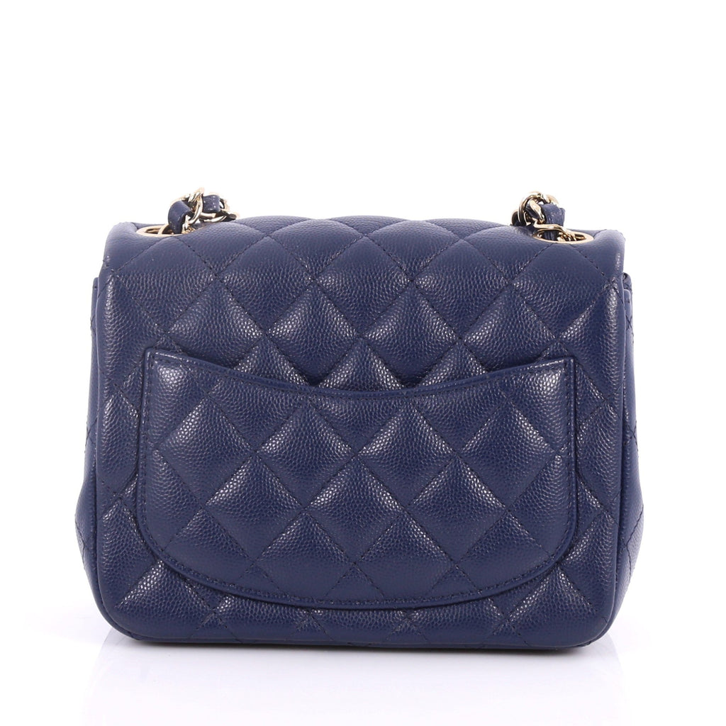 Square Classic Single Flap Bag Quilted Caviar Mini