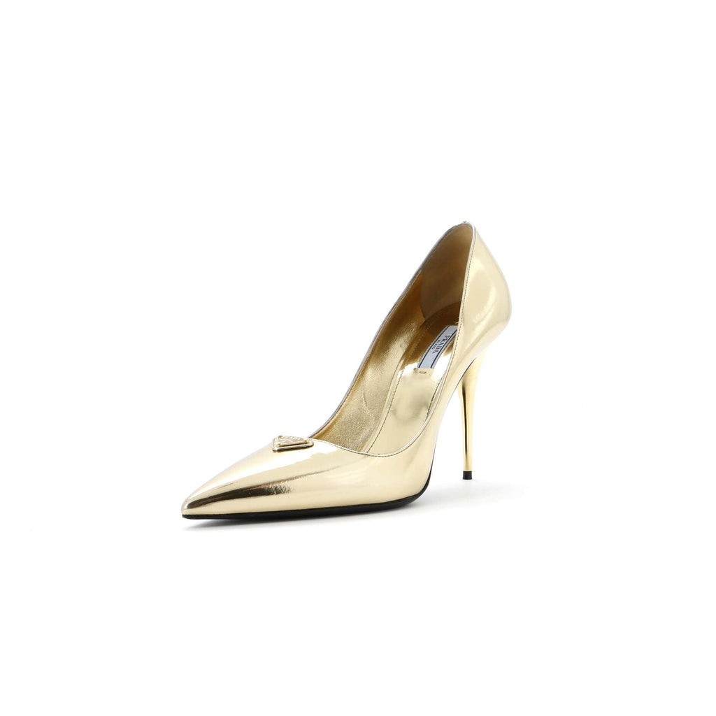 Women's Triangle Logo Pointed Toe Pumps Leather