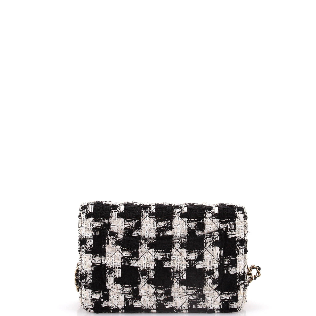 Wallet on Chain Quilted Houndstooth Tweed and Ribbon