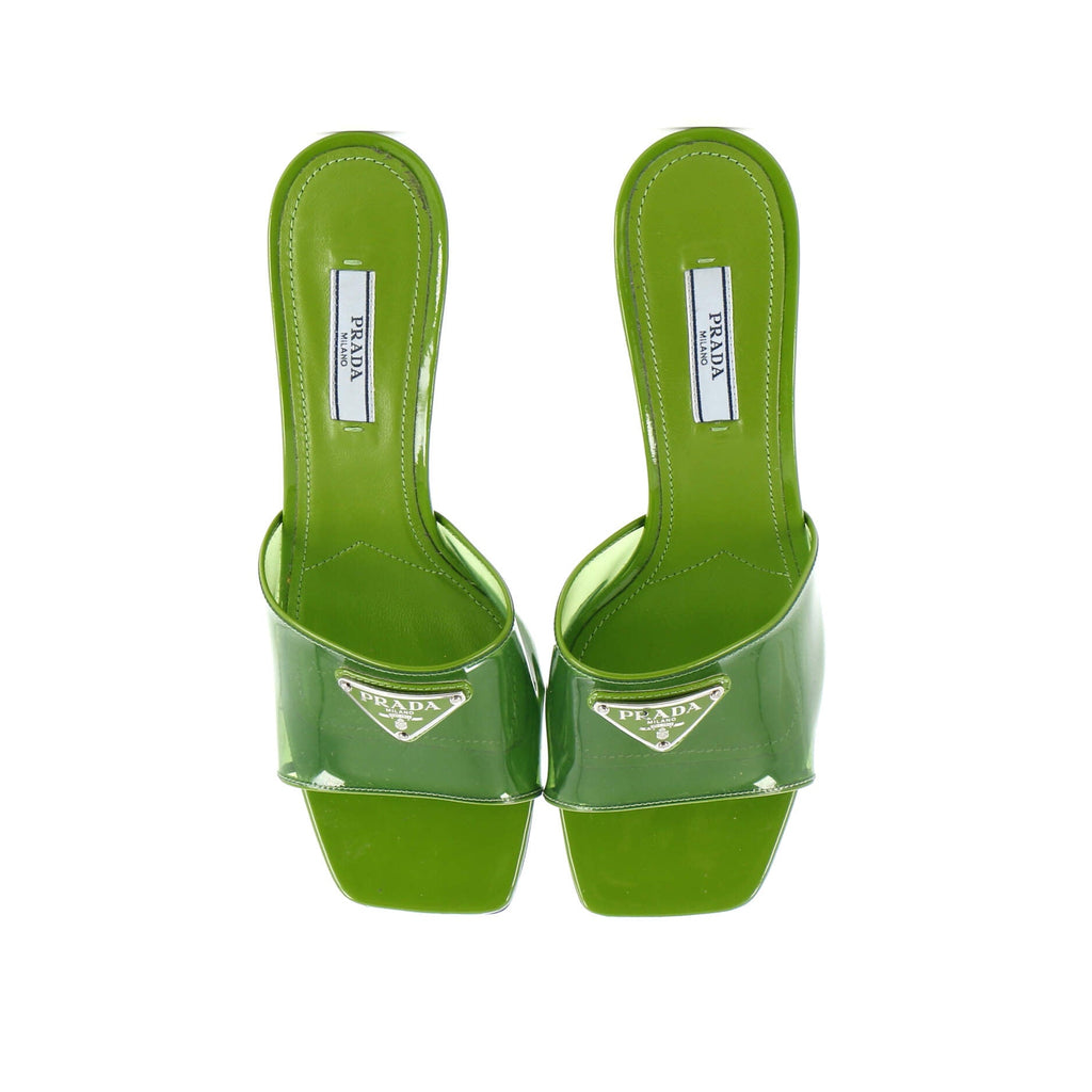 Women's Triangle Logo Kitten Heeled Sandals PVC with Patent