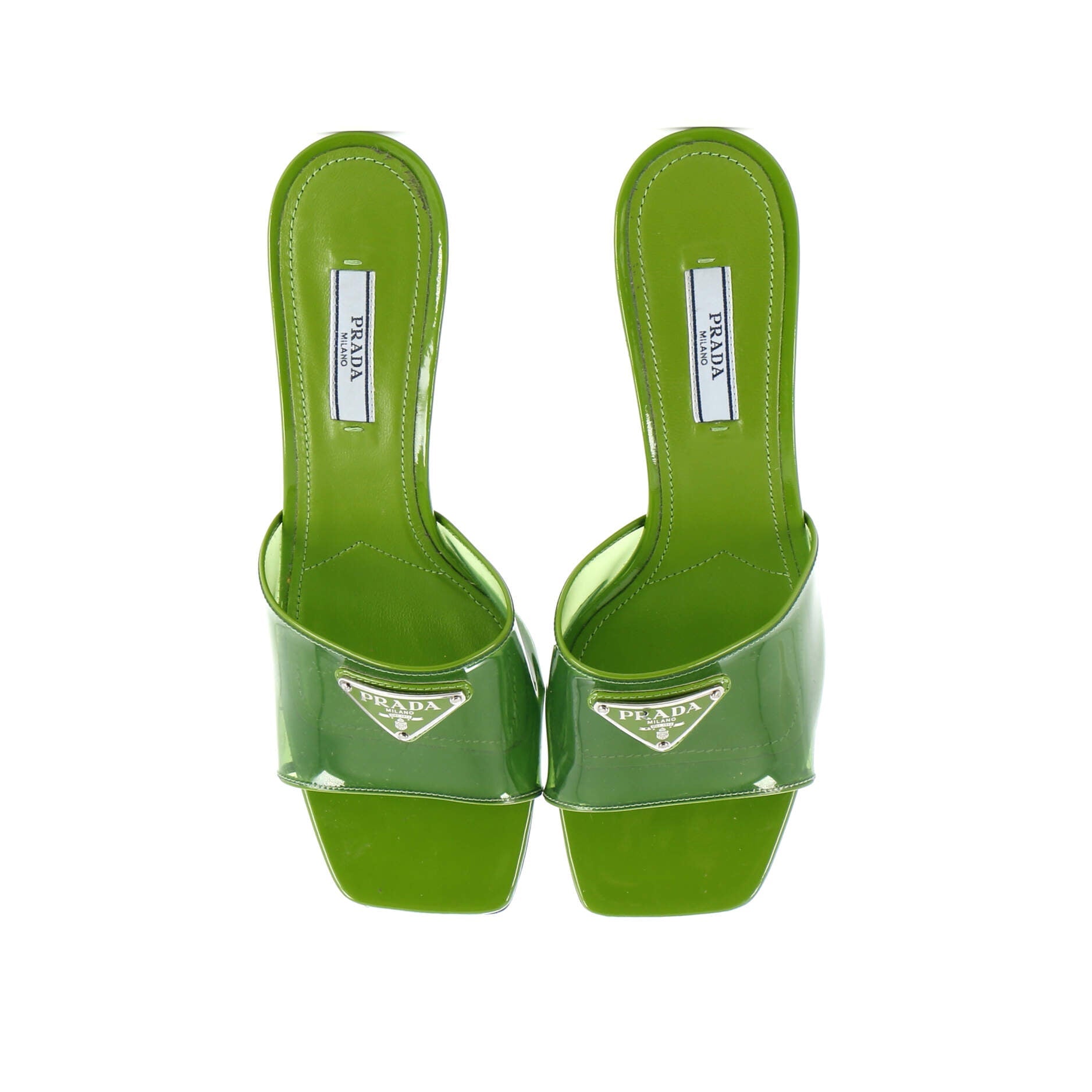 Women's Triangle Logo Kitten Heeled Sandals PVC with Patent