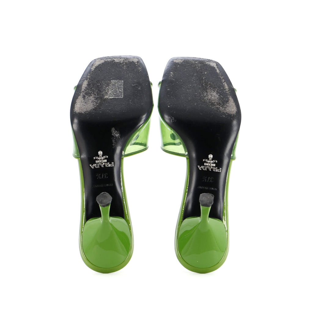 Women's Triangle Logo Kitten Heeled Sandals PVC with Patent