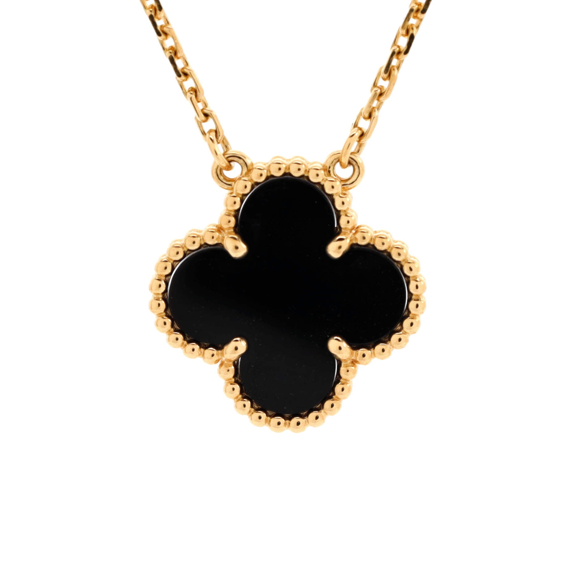 Vintage Alhambra Pendant Necklace 18K Yellow Gold and Onyx