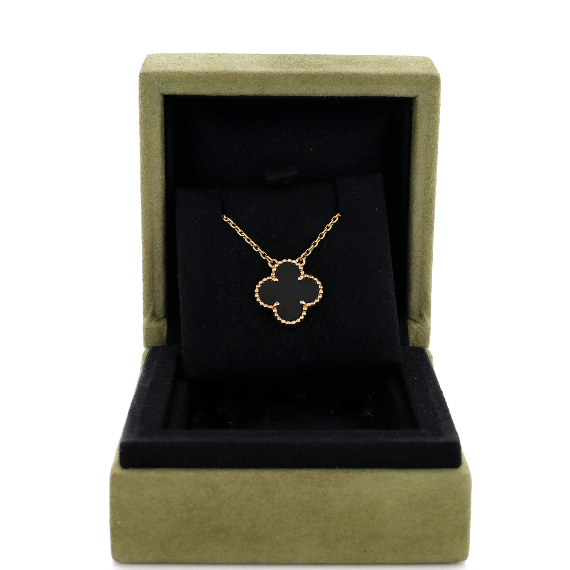 Vintage Alhambra Pendant Necklace 18K Yellow Gold and Onyx