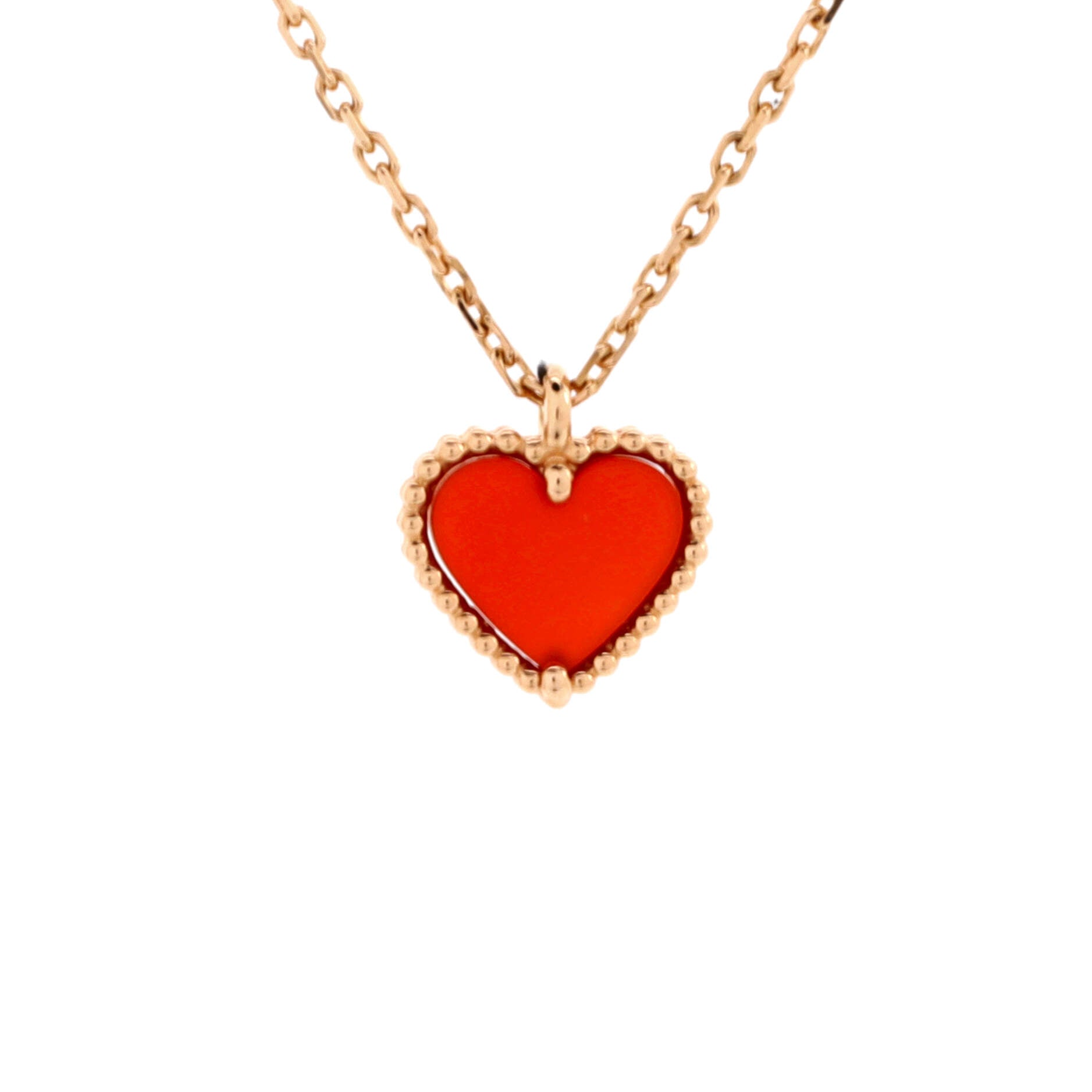 Sweet Alhambra Heart Pendant Necklace 18K Rose Gold and Carnelian