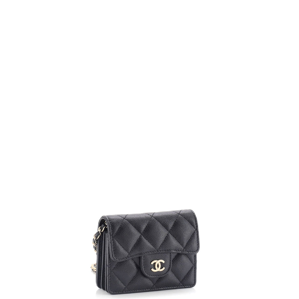 Classic Flap Card Holder on Chain Quilted Caviar Mini