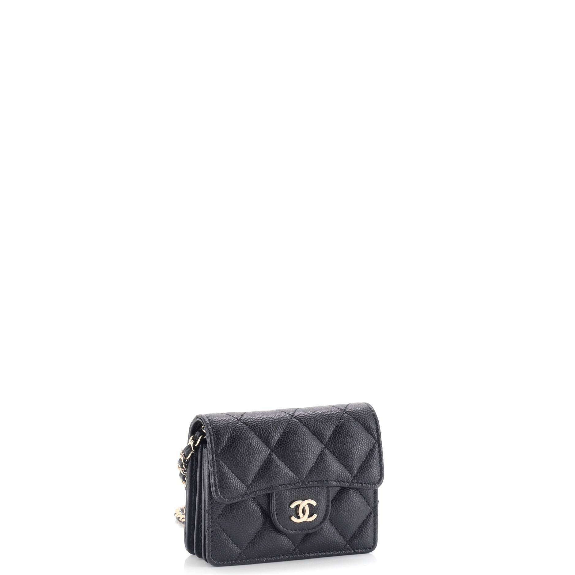 Classic Flap Card Holder on Chain Quilted Caviar Mini