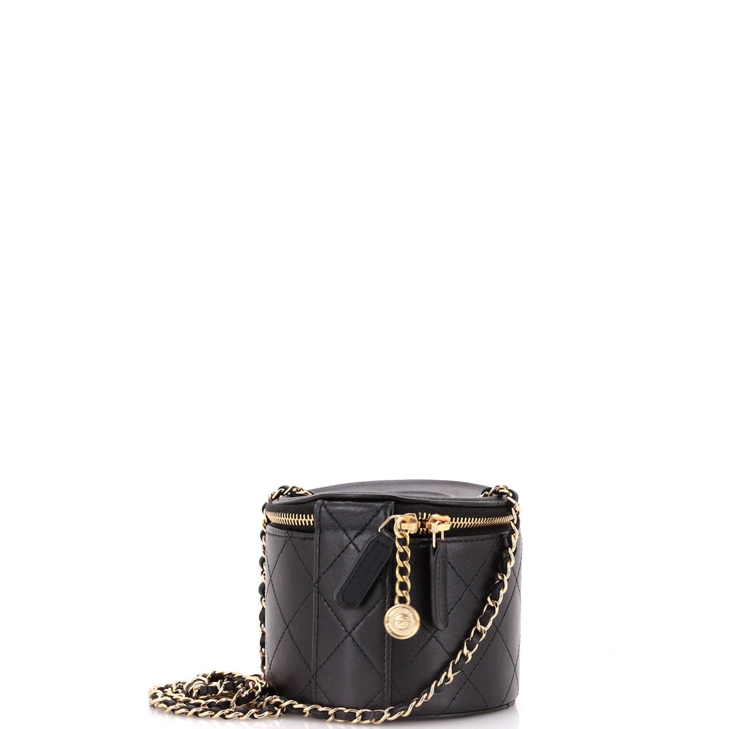 CC Round Vanity Case with Chain Quilted Lambskin Mini