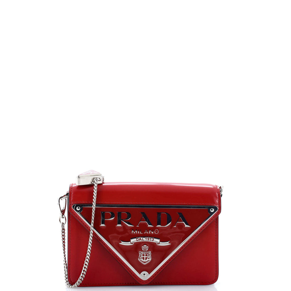 Maxi Triangle Logo Chain Flap Bag Brushed Leather Small