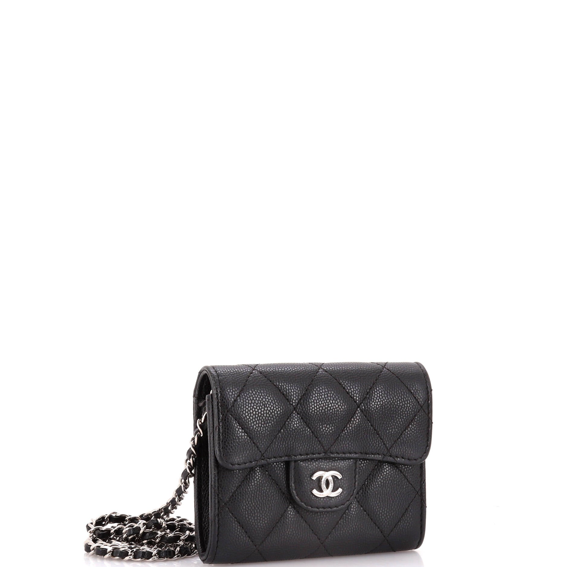 Classic Flap Card Holder on Chain Quilted Caviar Mini