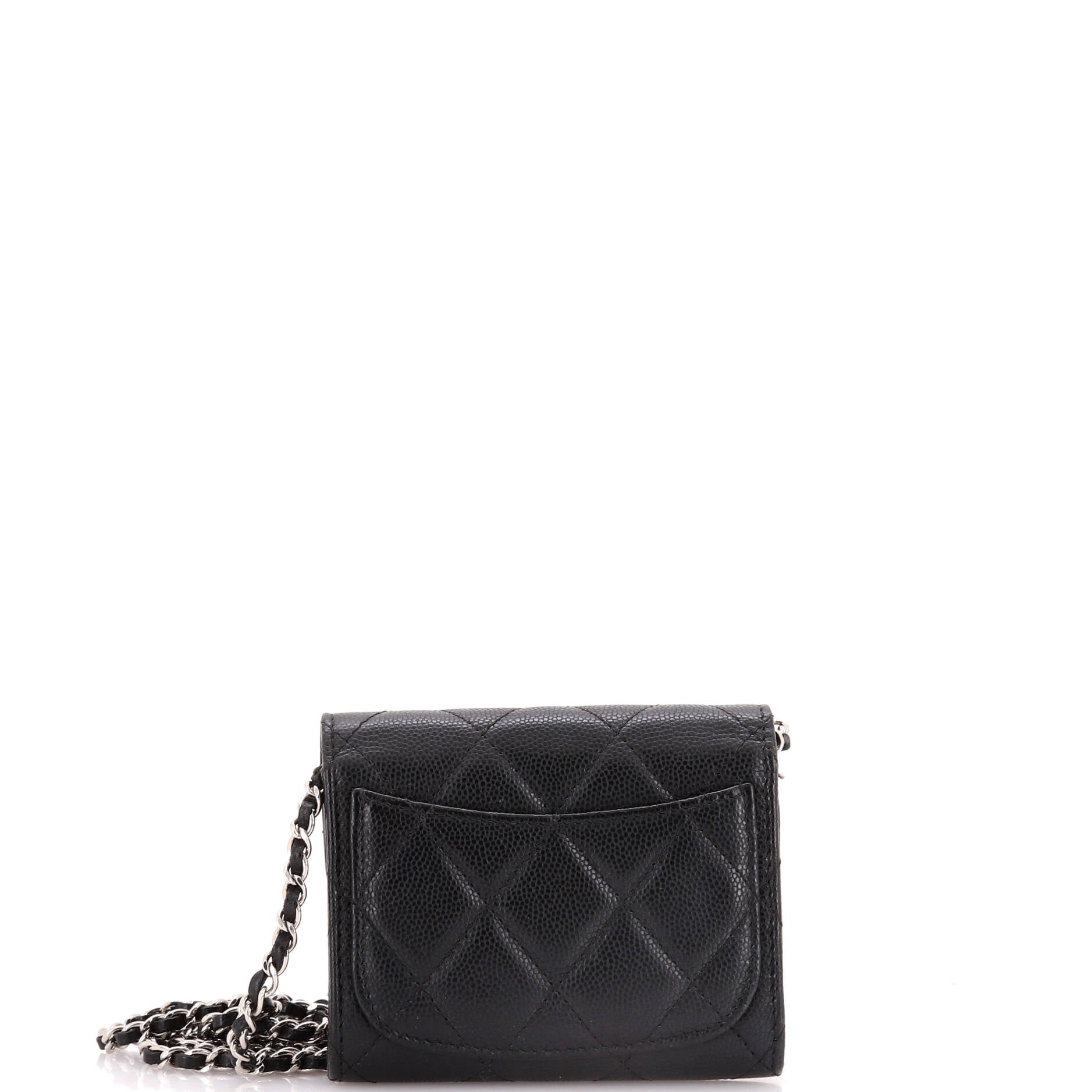 Classic Flap Card Holder on Chain Quilted Caviar Mini