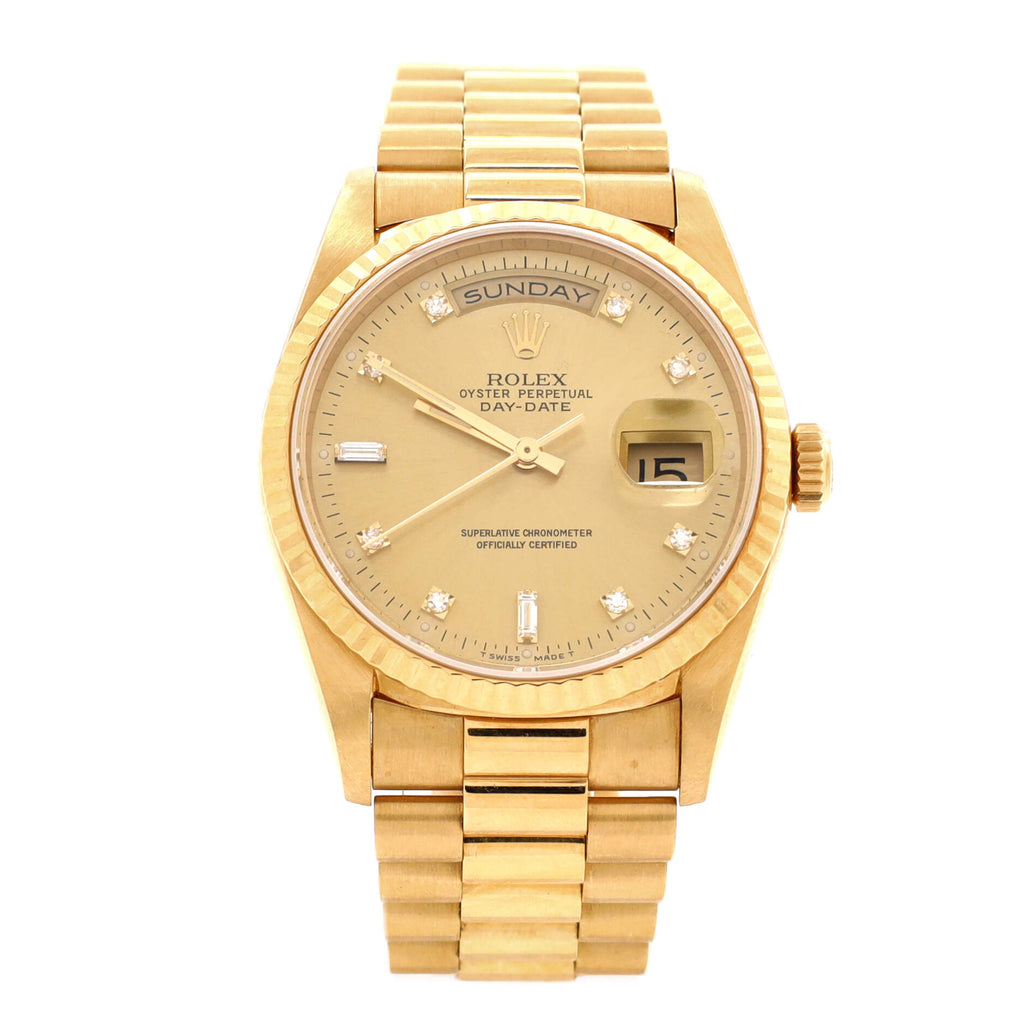 Oyster Perpetual President Day-Date Automatic Watch Yellow Gold with Round and Baguette Diamond Markers 36