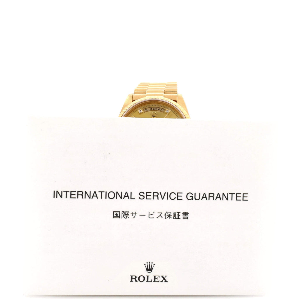 Oyster Perpetual President Day-Date Automatic Watch Yellow Gold with Round and Baguette Diamond Markers 36
