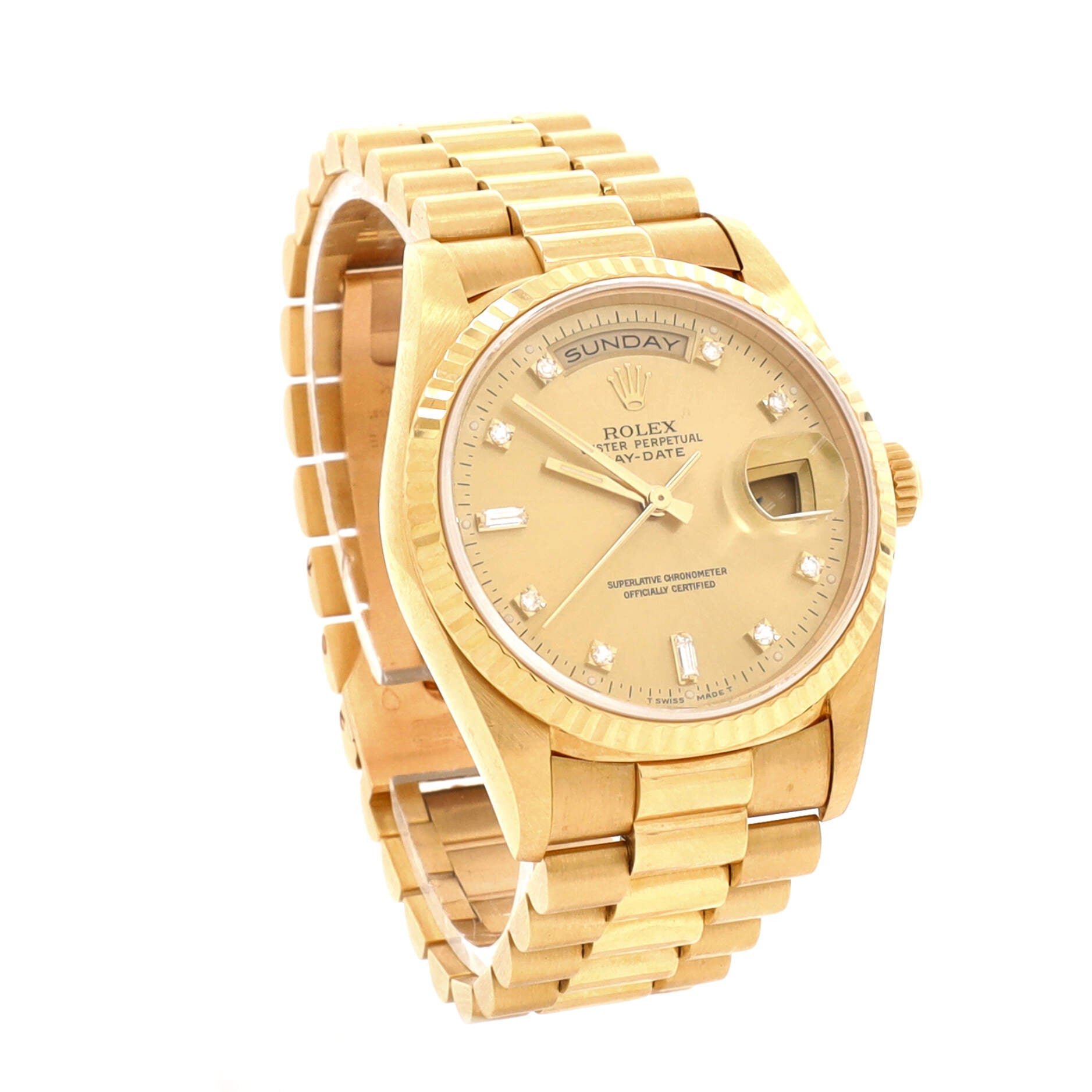 Oyster Perpetual President Day-Date Automatic Watch Yellow Gold with Round and Baguette Diamond Markers 36