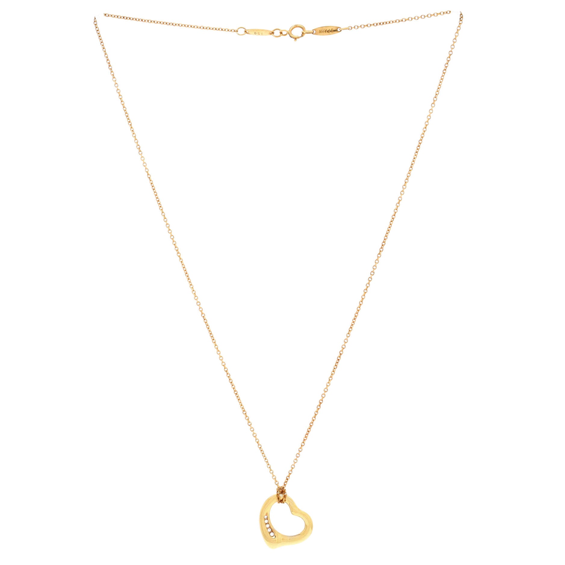 Elsa Peretti Open Heart 5 Diamonds Pendant Necklace 18K Yellow Gold and Diamonds