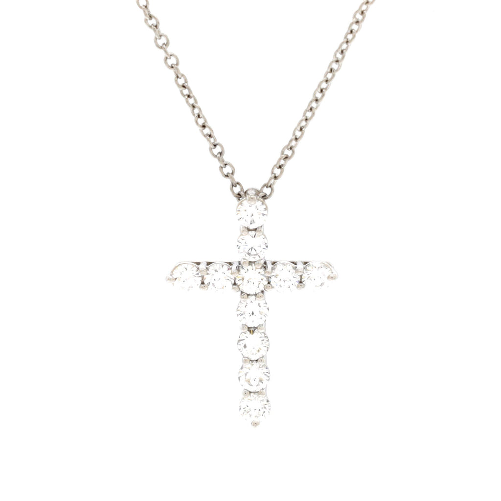 Cross Pendant Necklace Platinum and Diamonds Small