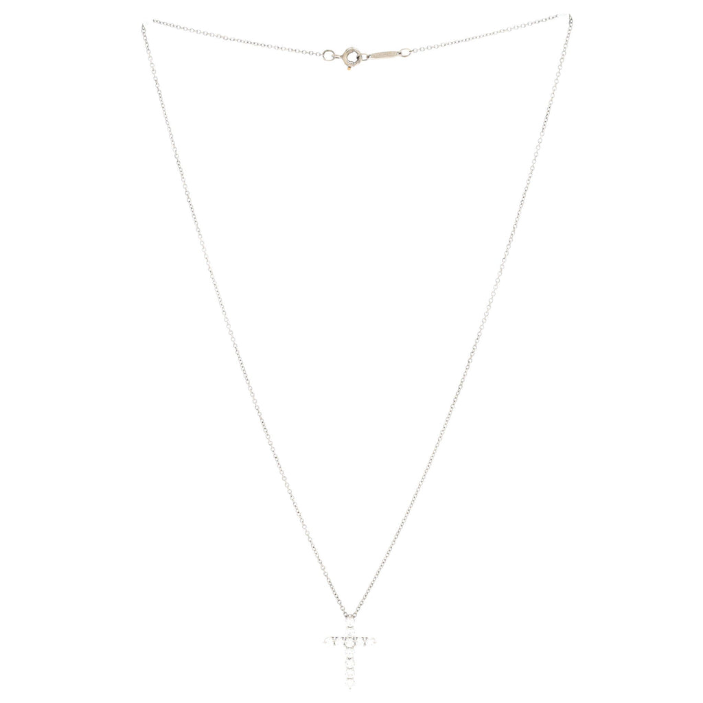 Cross Pendant Necklace Platinum and Diamonds Small
