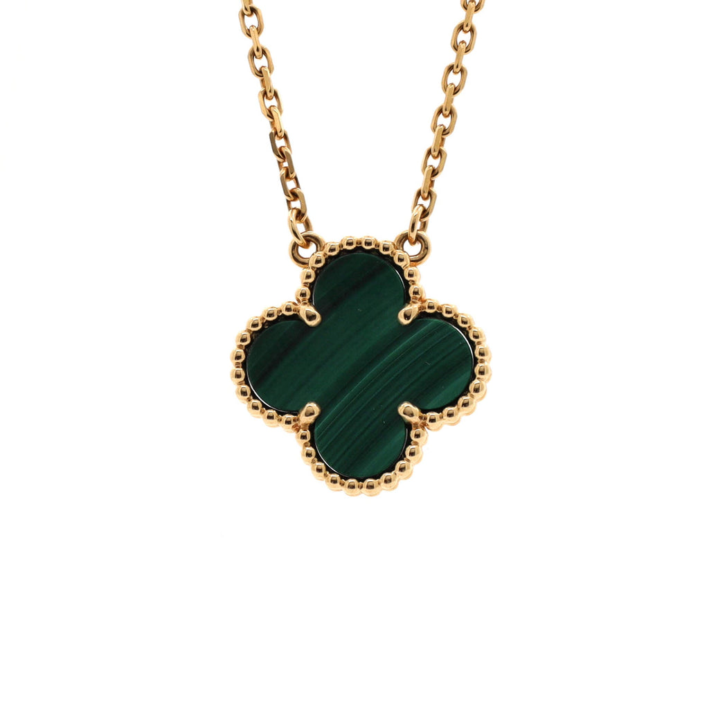 Vintage Alhambra Pendant Necklace 18K Yellow Gold and Malachite