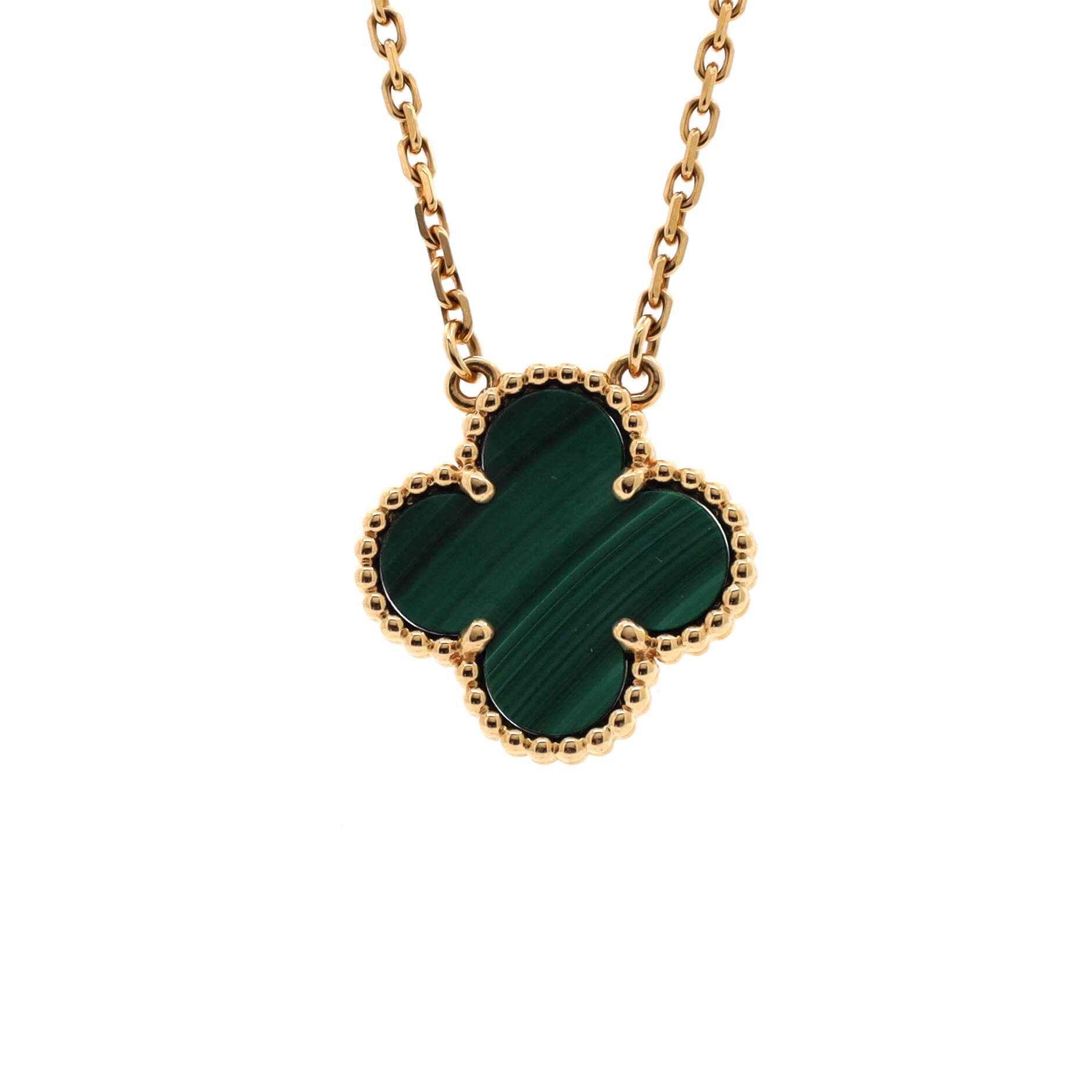 Vintage Alhambra Pendant Necklace 18K Yellow Gold and Malachite