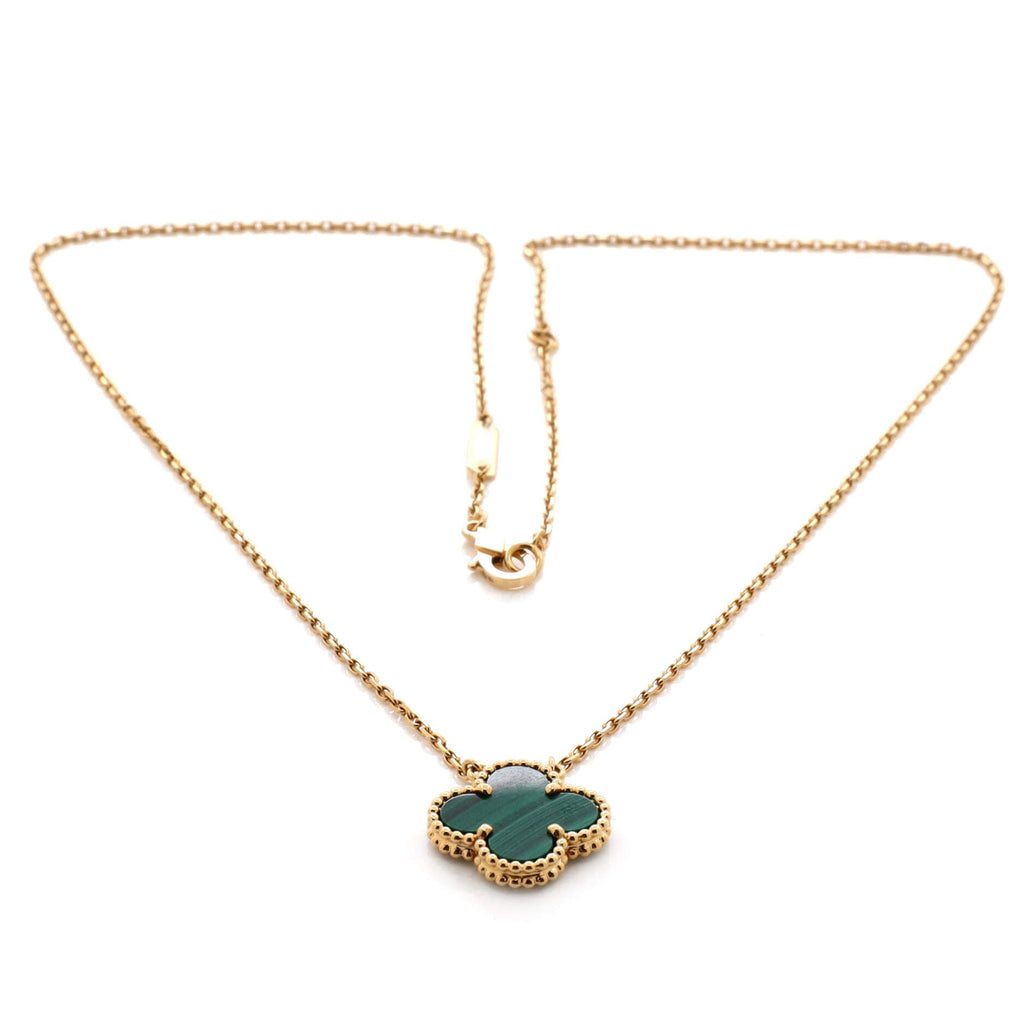 Vintage Alhambra Pendant Necklace 18K Yellow Gold and Malachite