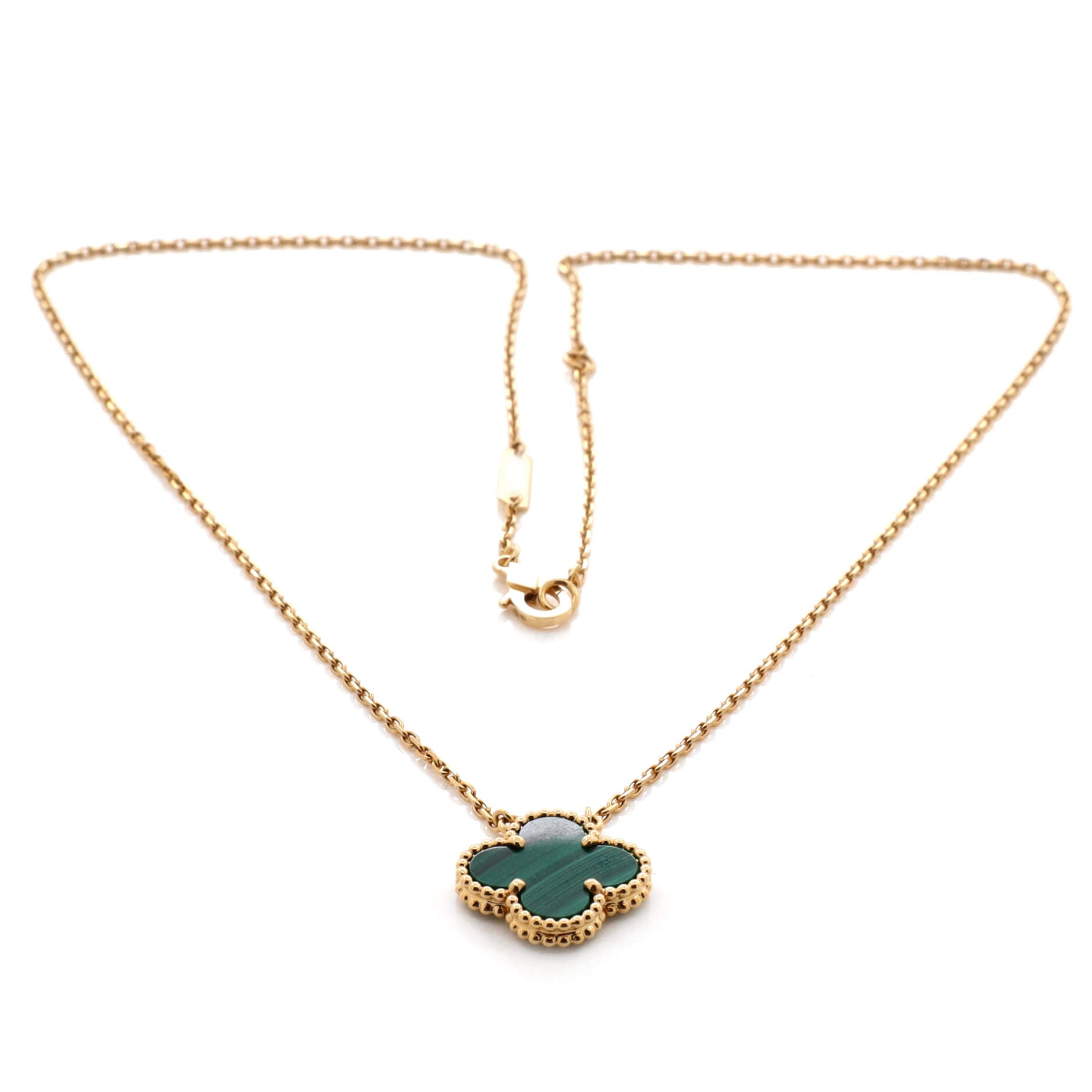 Vintage Alhambra Pendant Necklace 18K Yellow Gold and Malachite