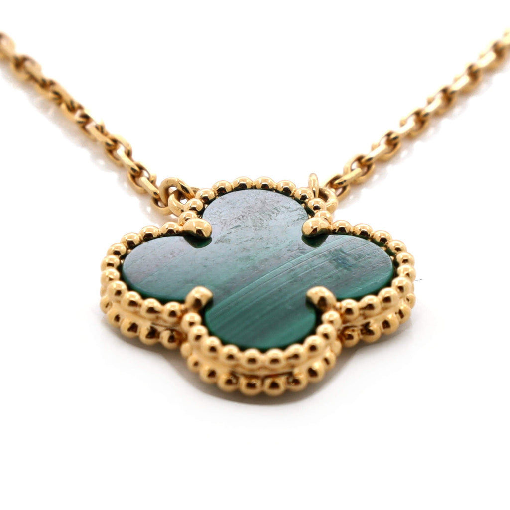 Vintage Alhambra Pendant Necklace 18K Yellow Gold and Malachite