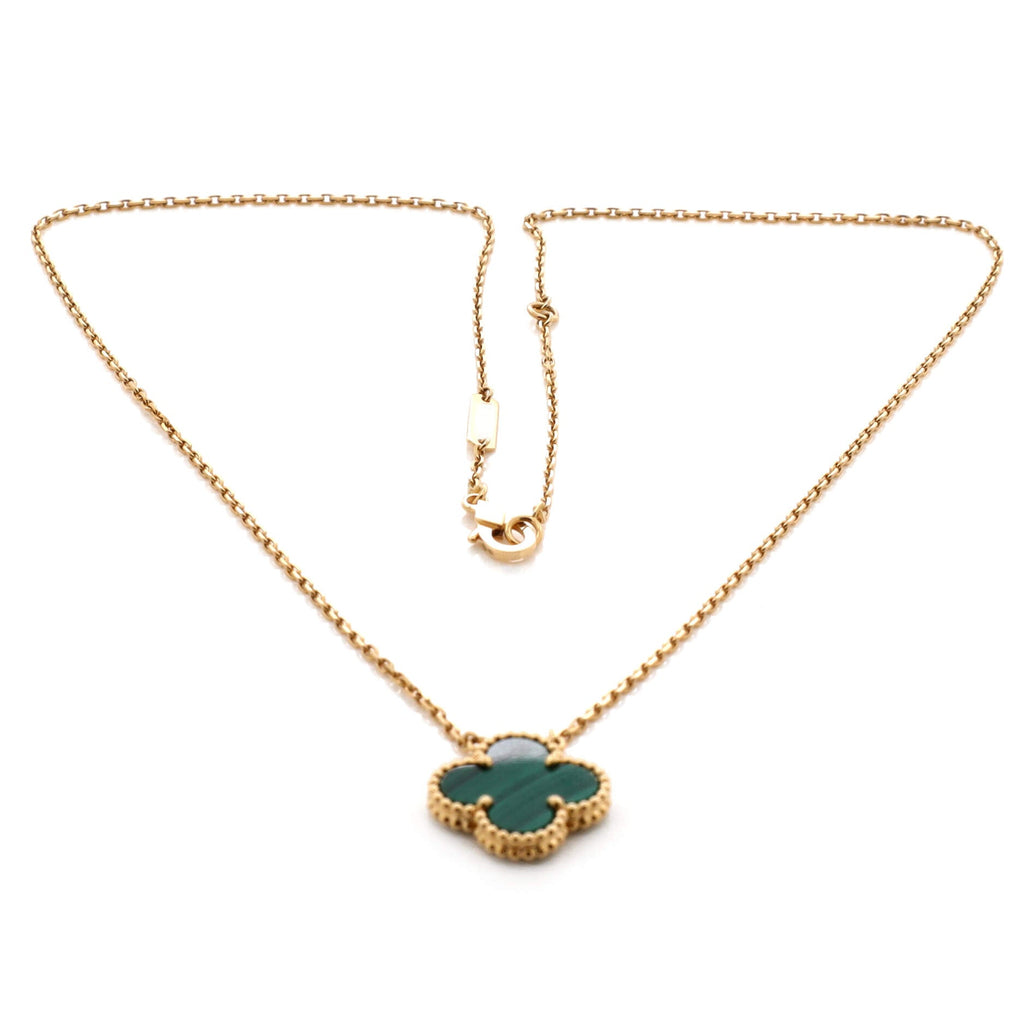 Vintage Alhambra Pendant Necklace 18K Yellow Gold and Malachite