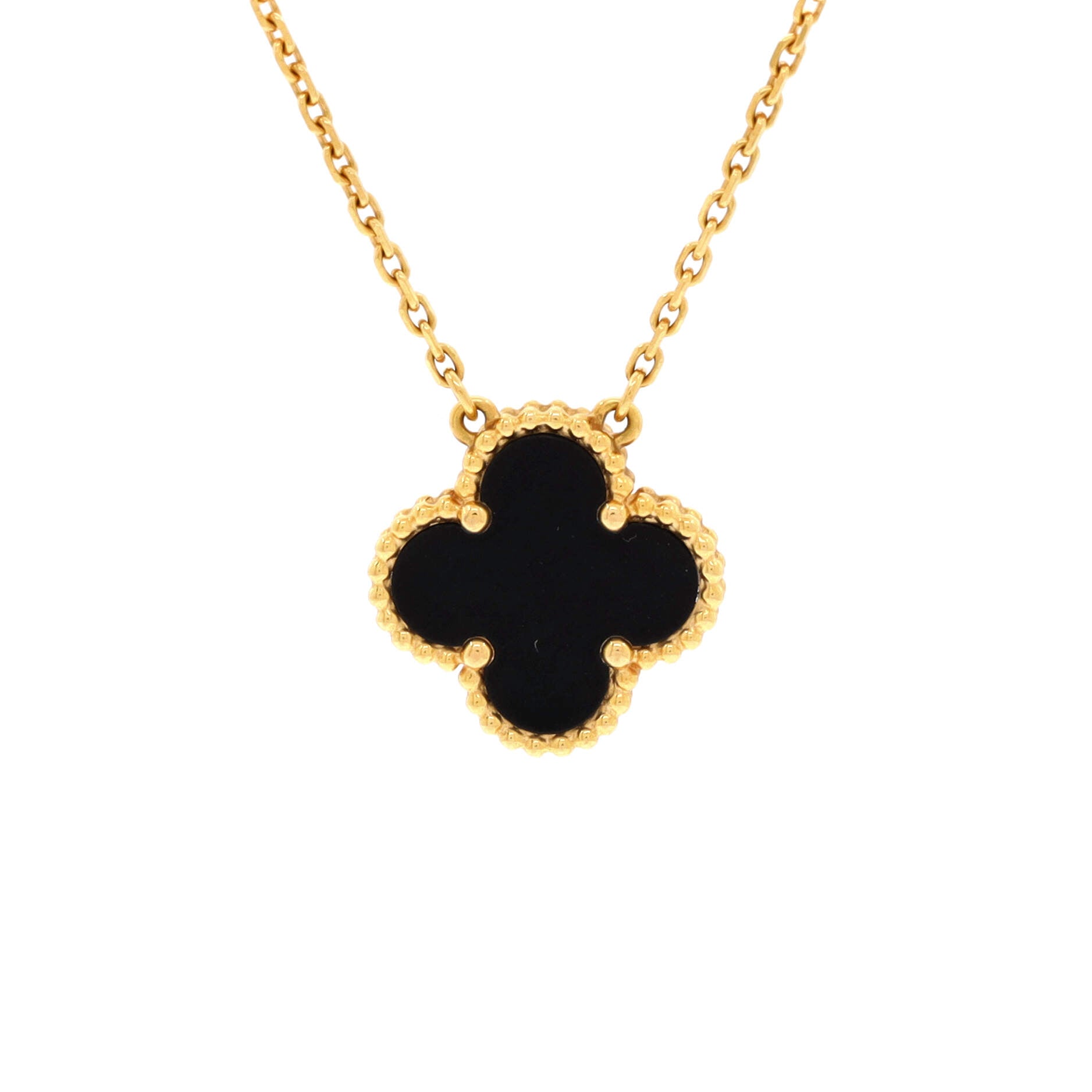 Vintage Alhambra Pendant Necklace 18K Yellow Gold and Onyx