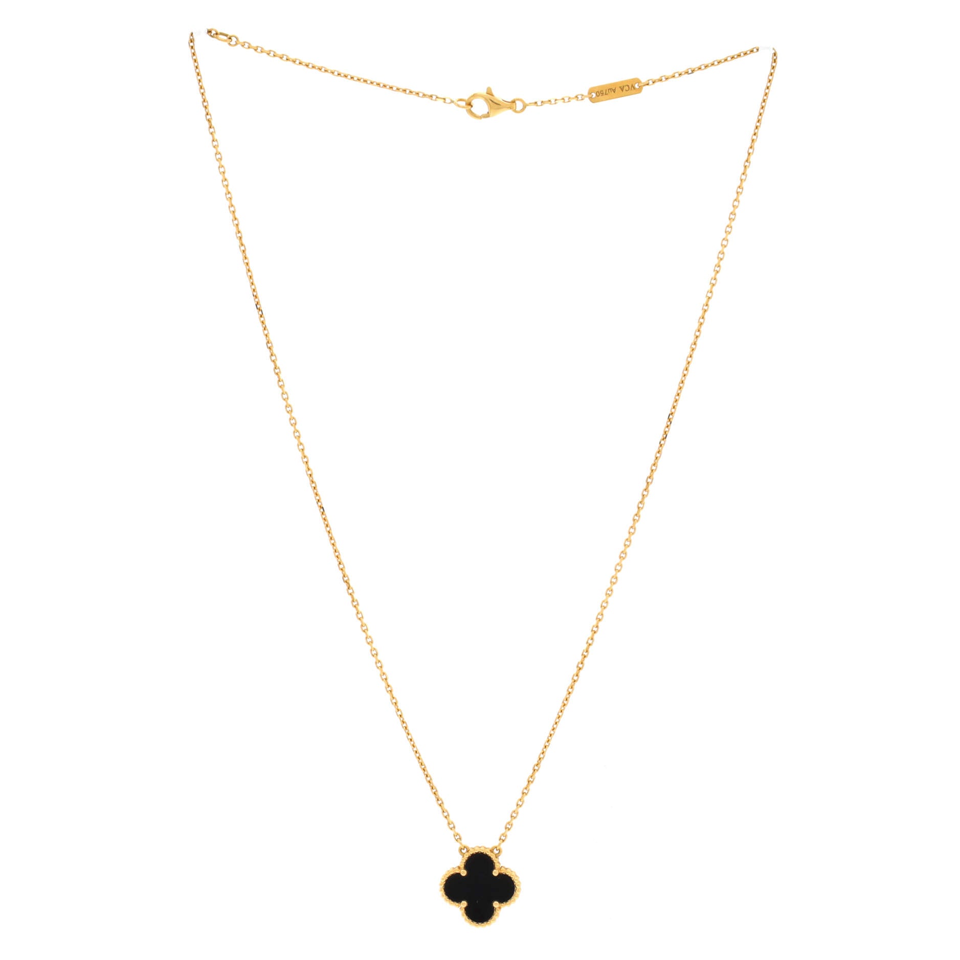 Vintage Alhambra Pendant Necklace 18K Yellow Gold and Onyx