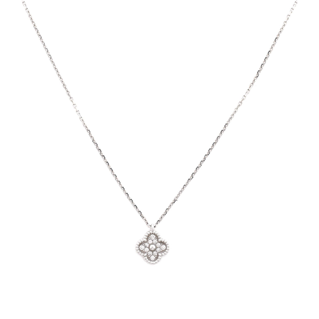 Sweet Alhambra Pendant Necklace 18K White Gold with Diamonds