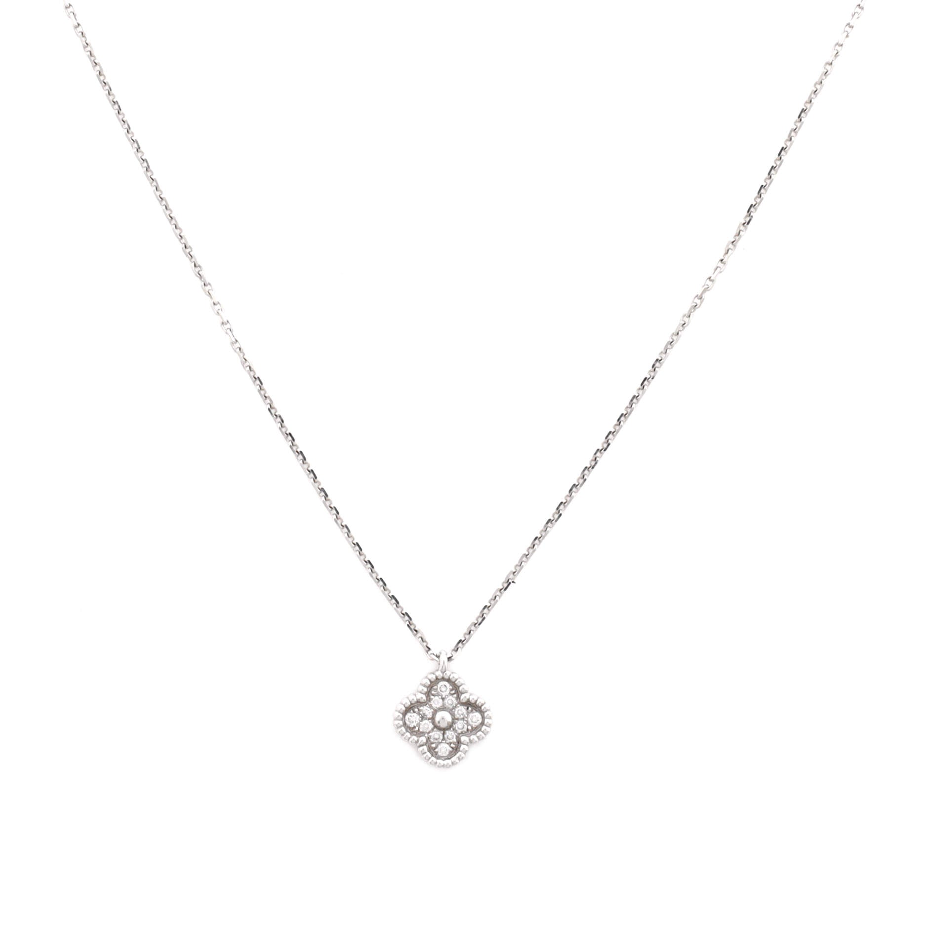 Sweet Alhambra Pendant Necklace 18K White Gold with Diamonds