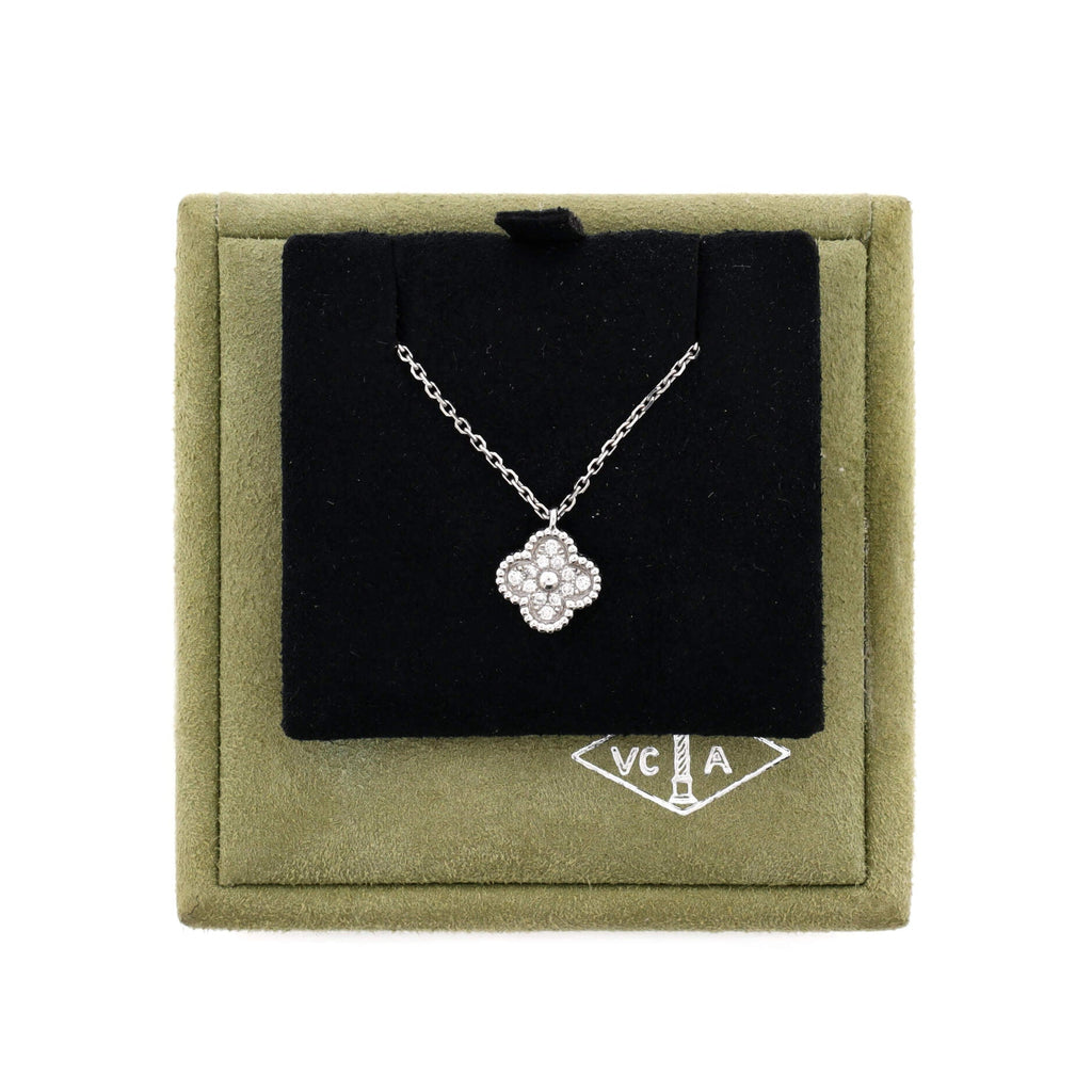 Sweet Alhambra Pendant Necklace 18K White Gold with Diamonds