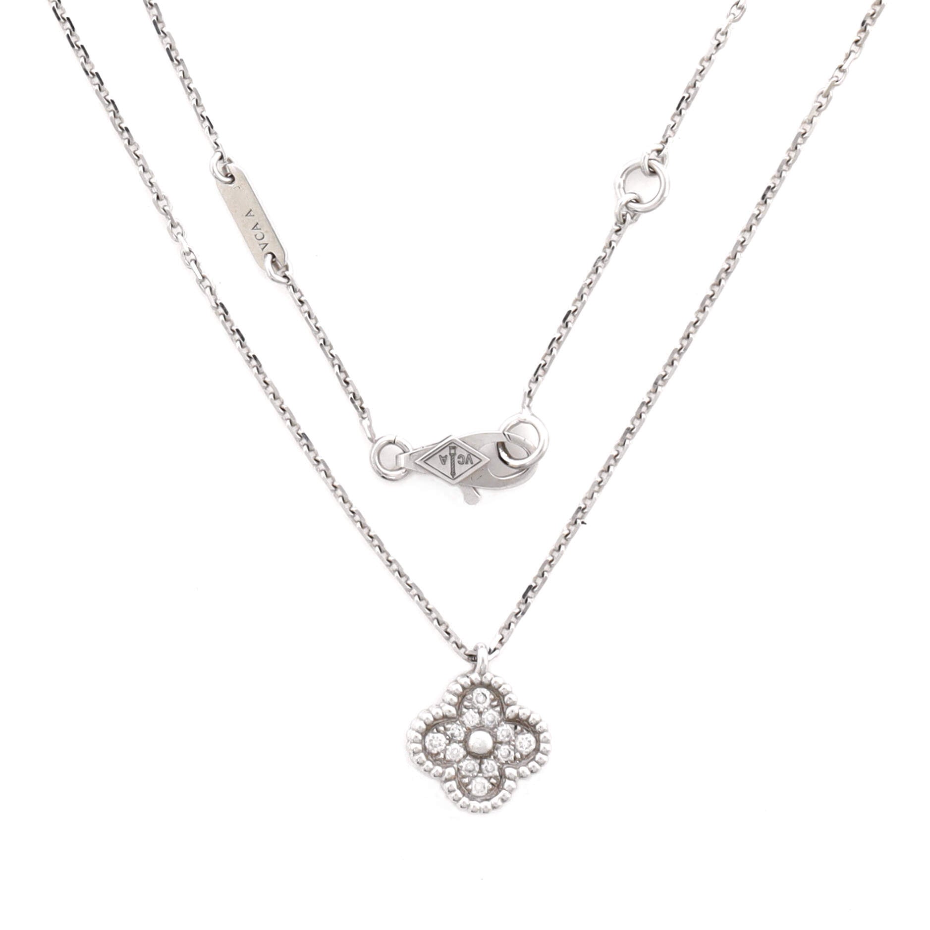 Sweet Alhambra Pendant Necklace 18K White Gold with Diamonds