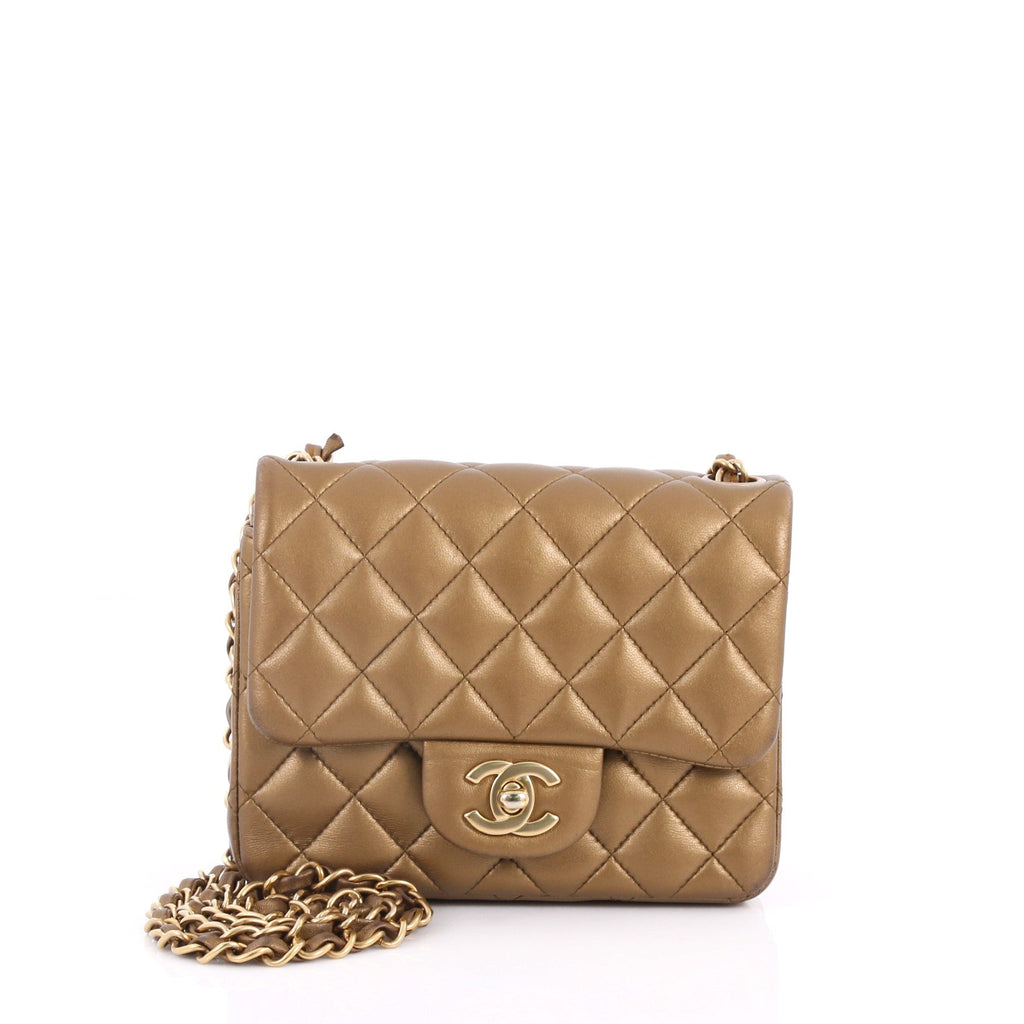 Square Classic Single Flap Bag Quilted Lambskin Mini