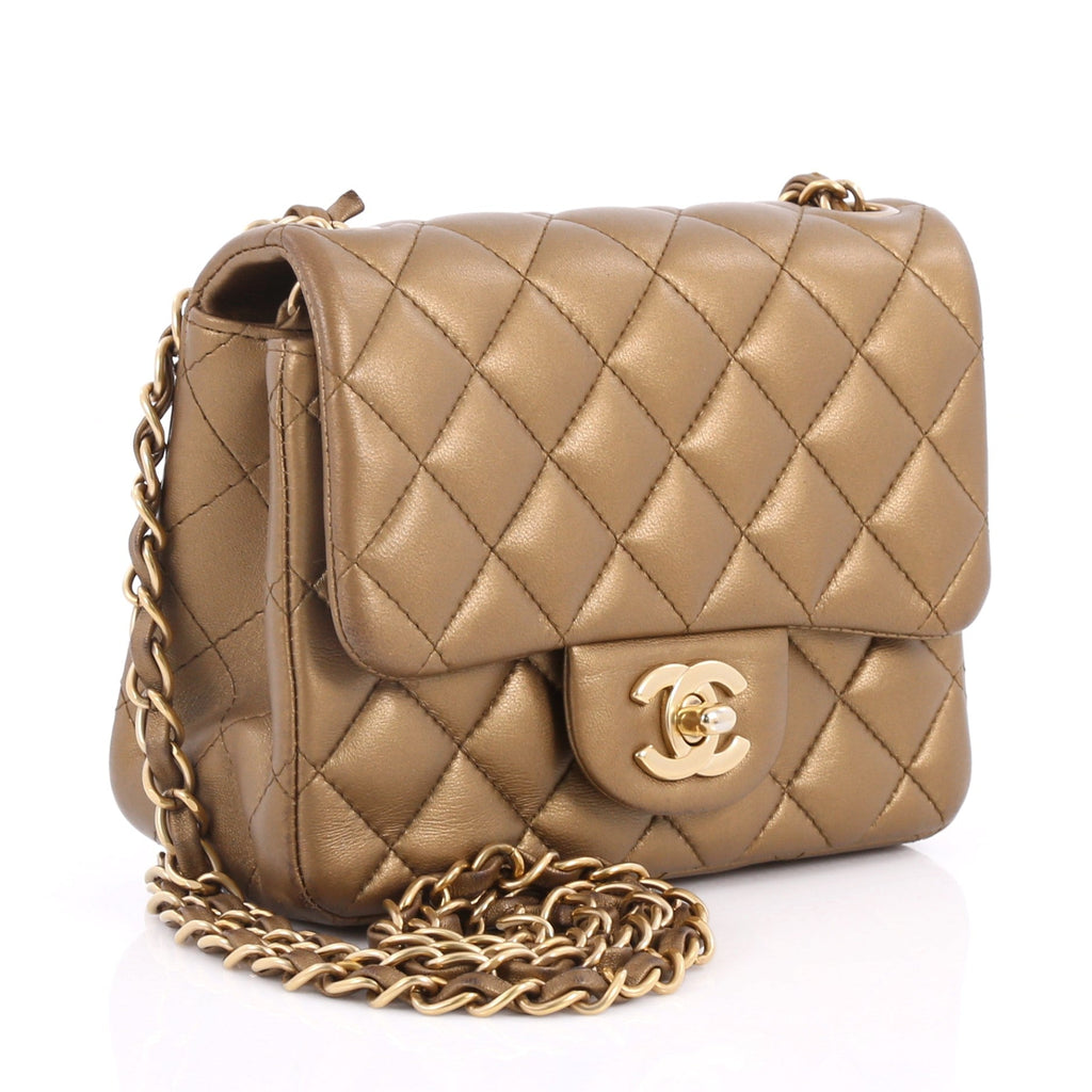 Square Classic Single Flap Bag Quilted Lambskin Mini