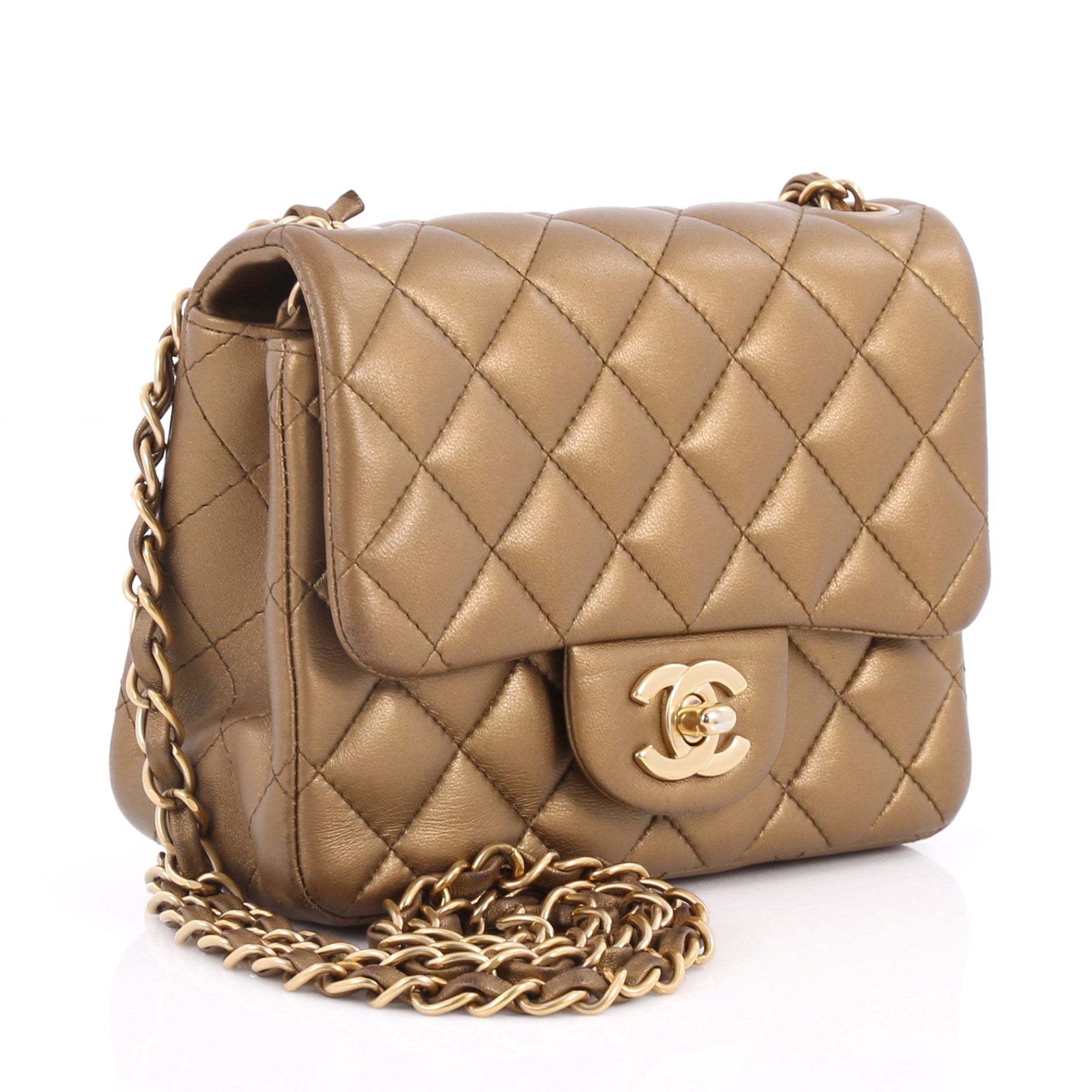 Square Classic Single Flap Bag Quilted Lambskin Mini