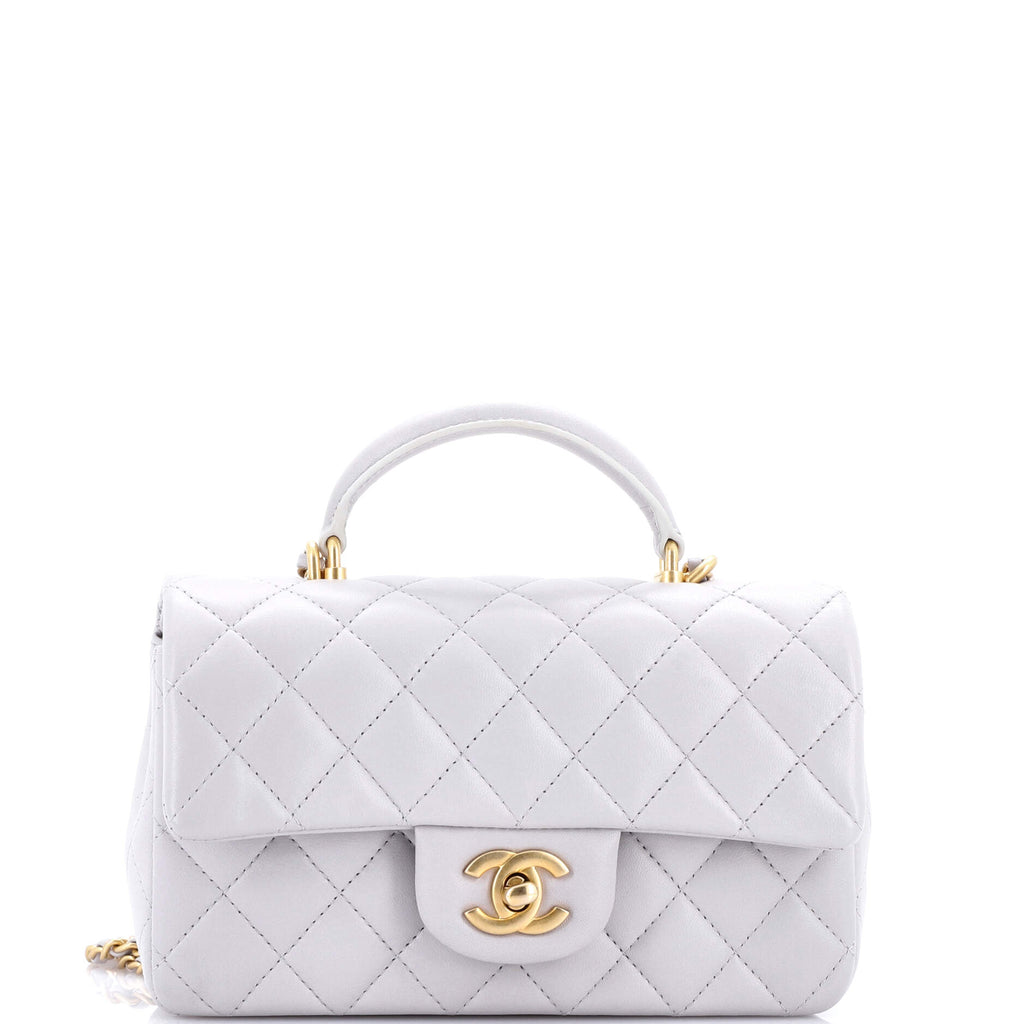 Classic Single Flap Top Handle Bag Quilted Lambskin Mini