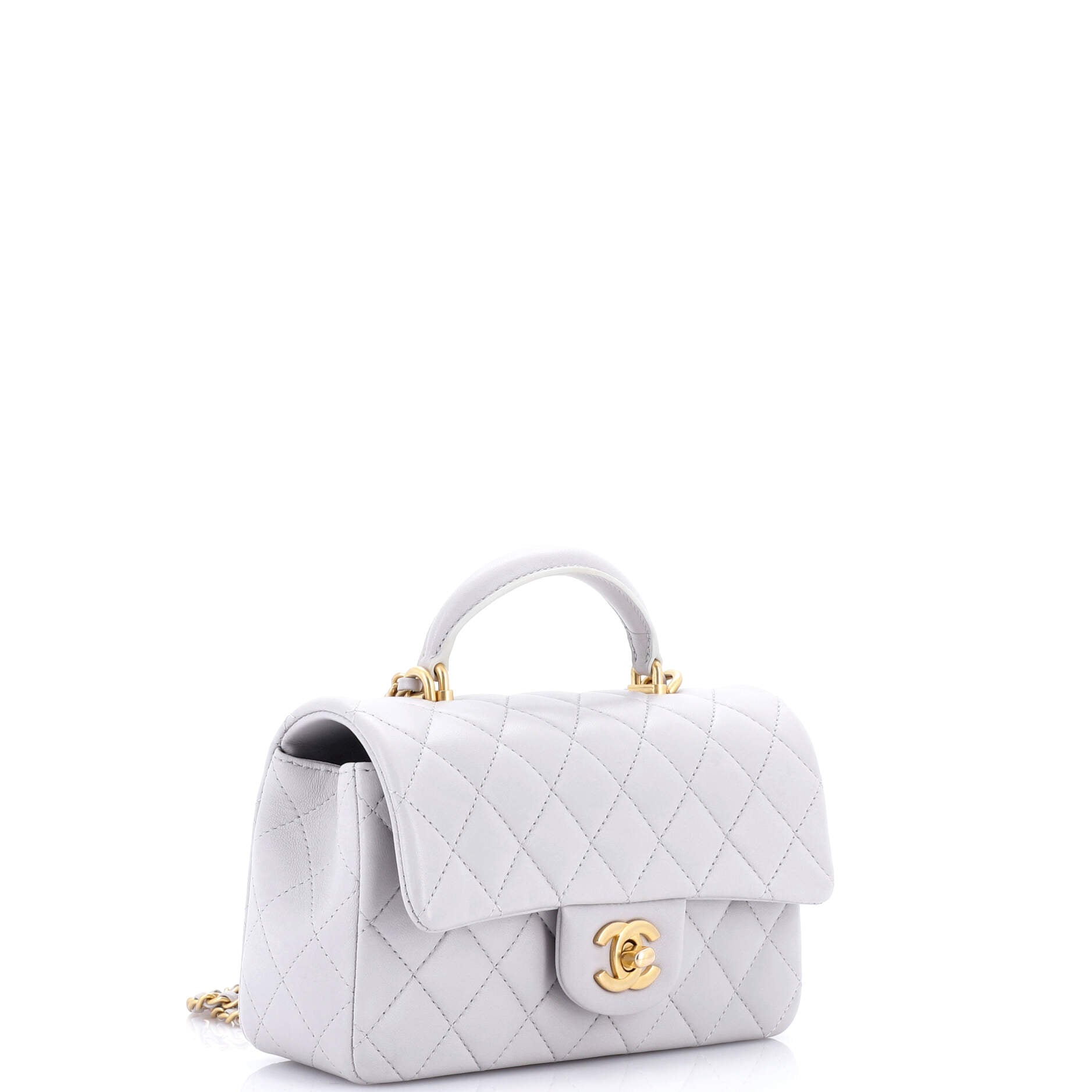 Classic Single Flap Top Handle Bag Quilted Lambskin Mini