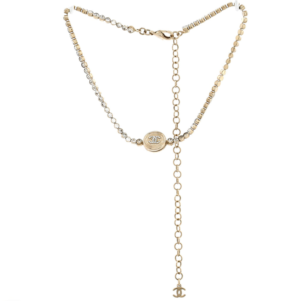 CC Round Button Choker Necklace Metal with Crystals