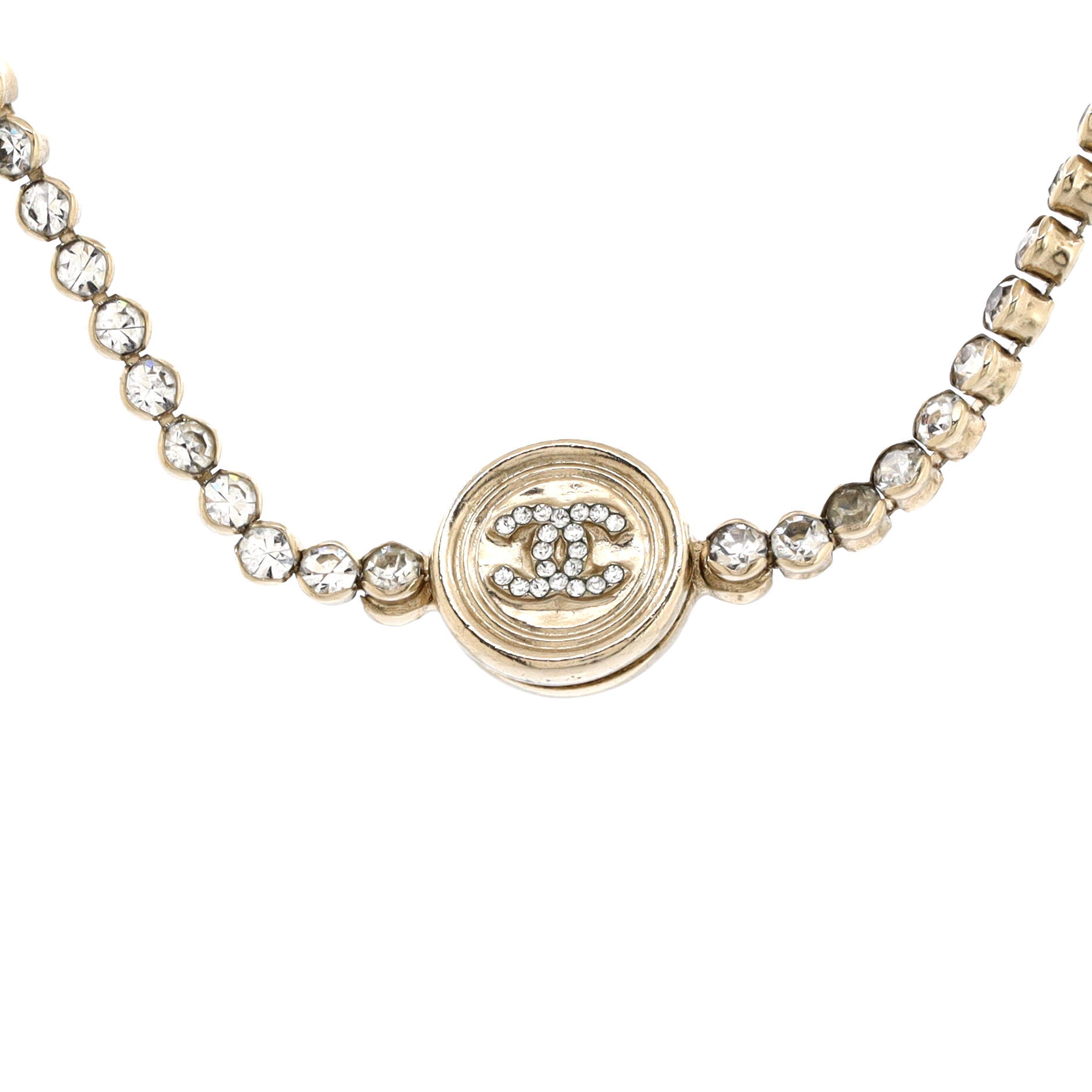 CC Round Button Choker Necklace Metal with Crystals