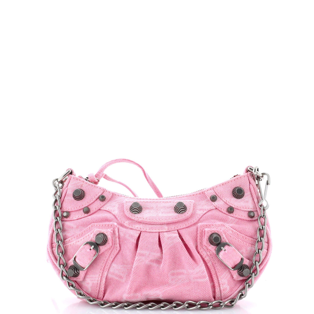 Le Cagole Giant Studs Shoulder Bag BB Monogram Denim Mini