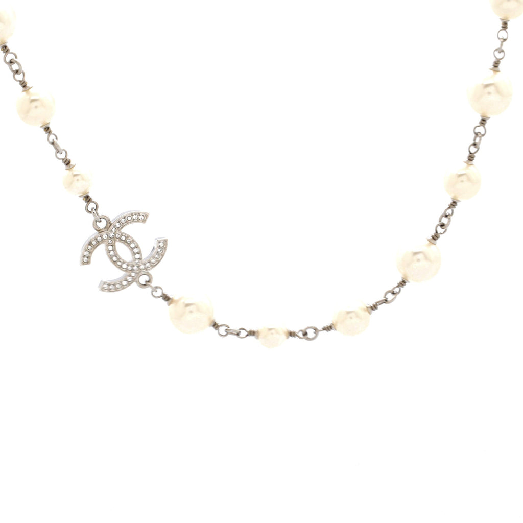 CC Station Long Necklace Metal with Faux Pearls and Crystals
