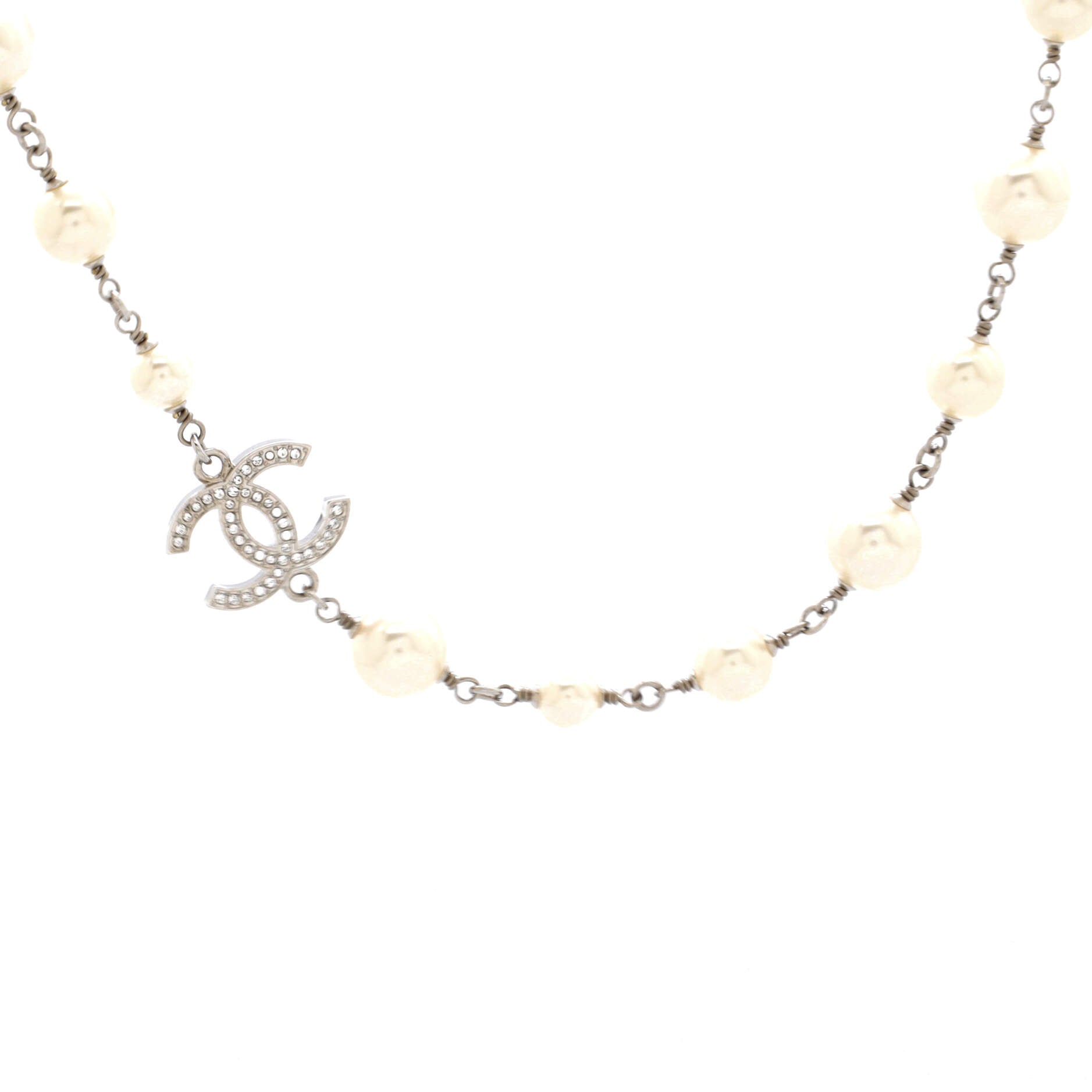 CC Station Long Necklace Metal with Faux Pearls and Crystals