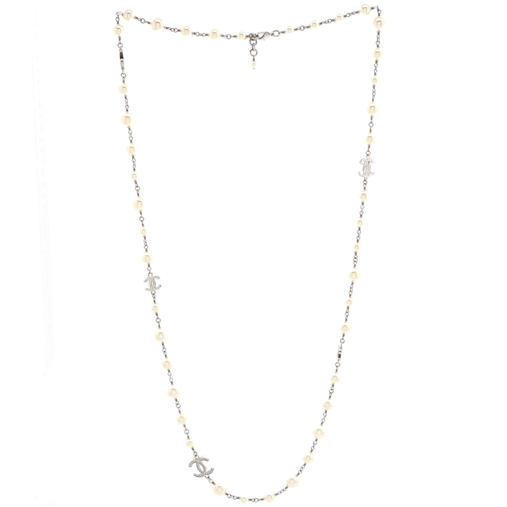 CC Station Long Necklace Metal with Faux Pearls and Crystals