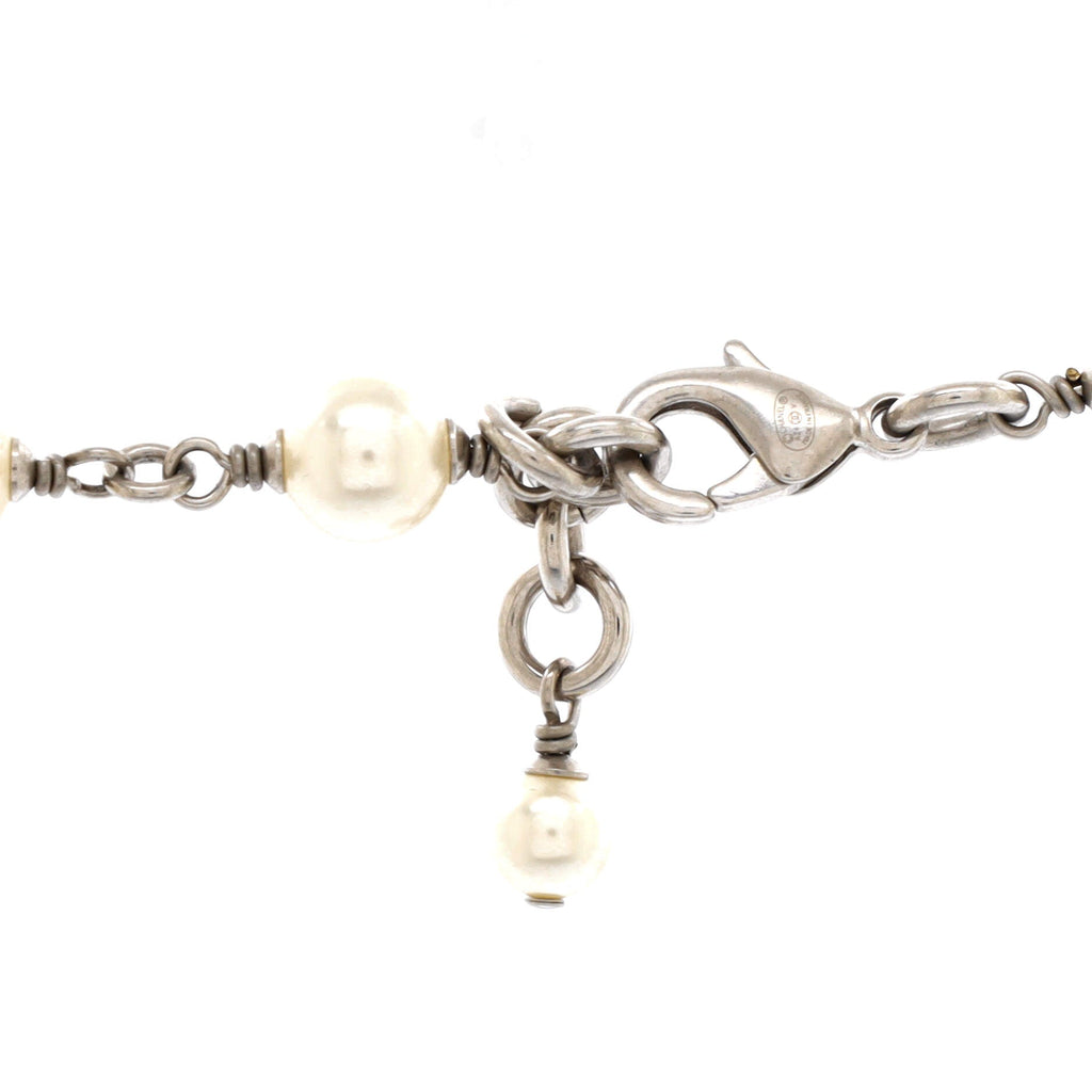 CC Station Long Necklace Metal with Faux Pearls and Crystals