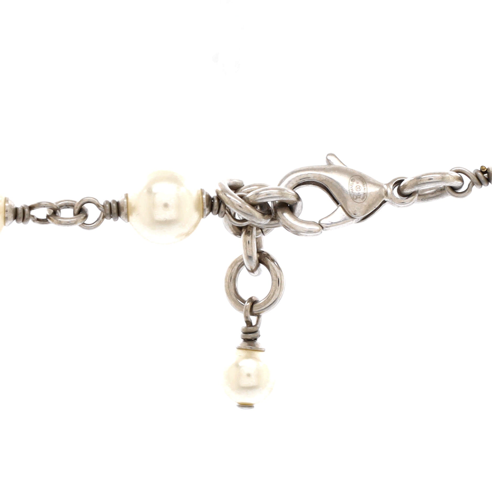 CC Station Long Necklace Metal with Faux Pearls and Crystals
